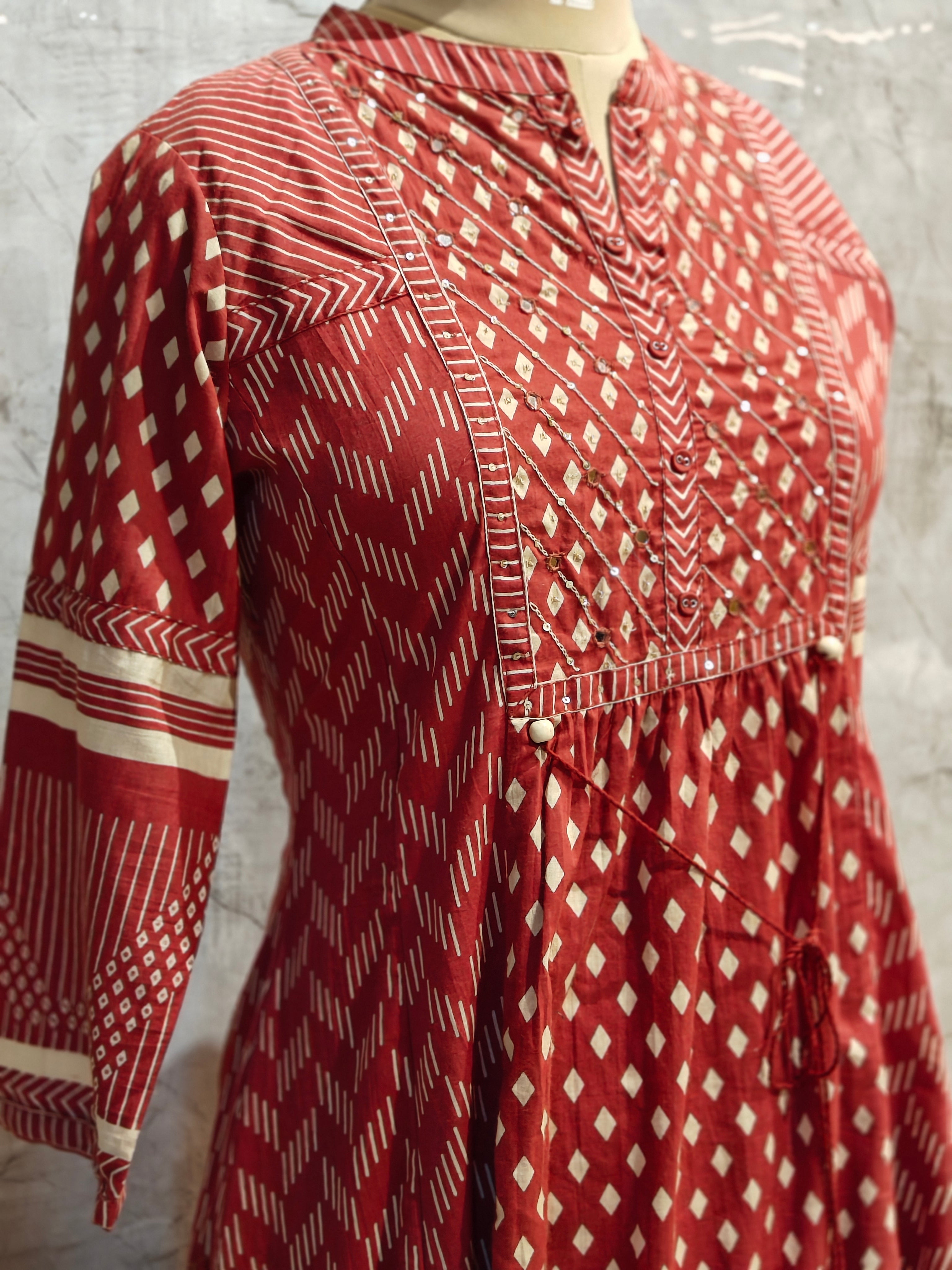Maroon mul Cotton Anarkali Kurtha