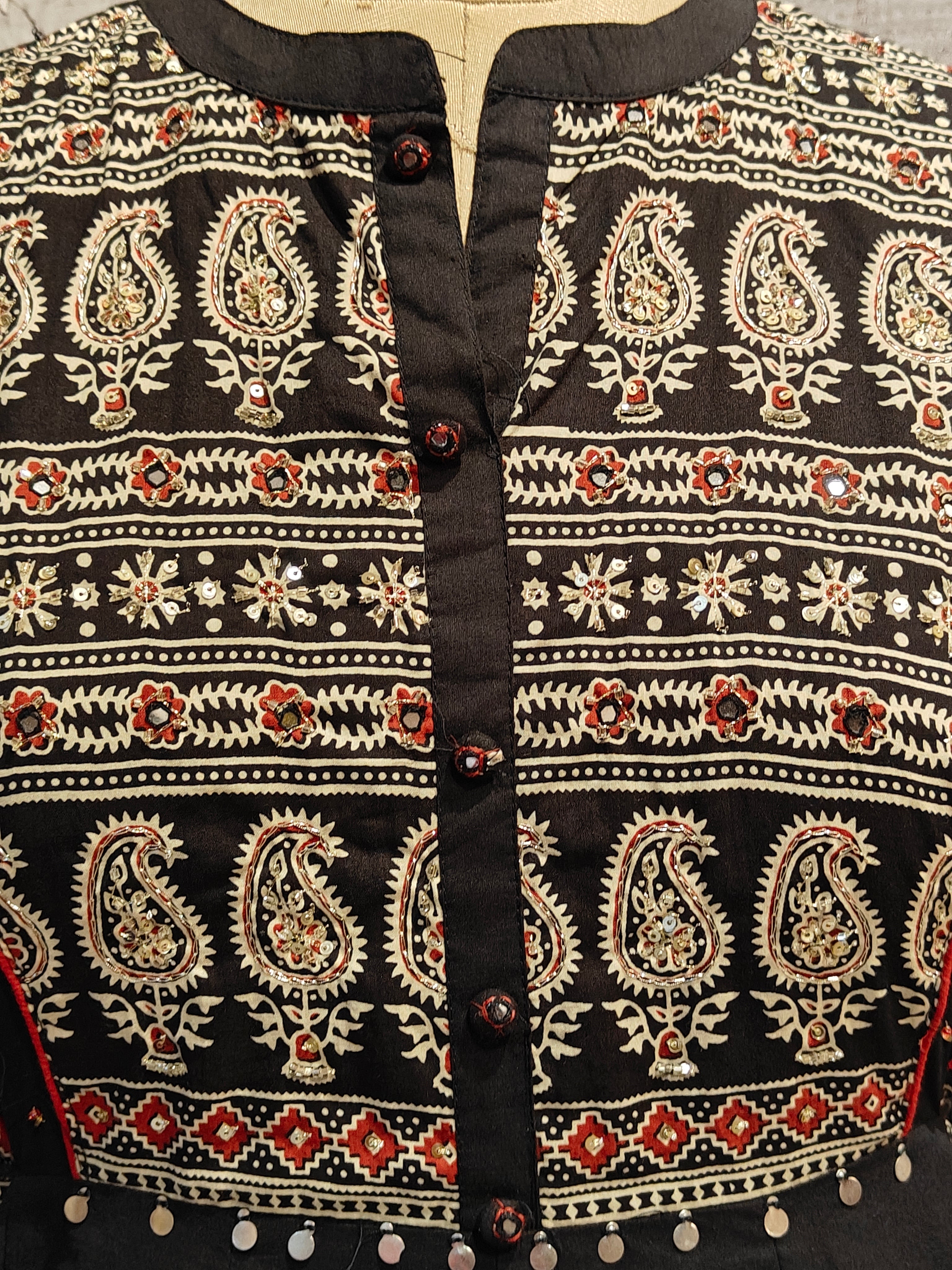 Black Cotton Kalamkari print Anarkali Kurtha 389