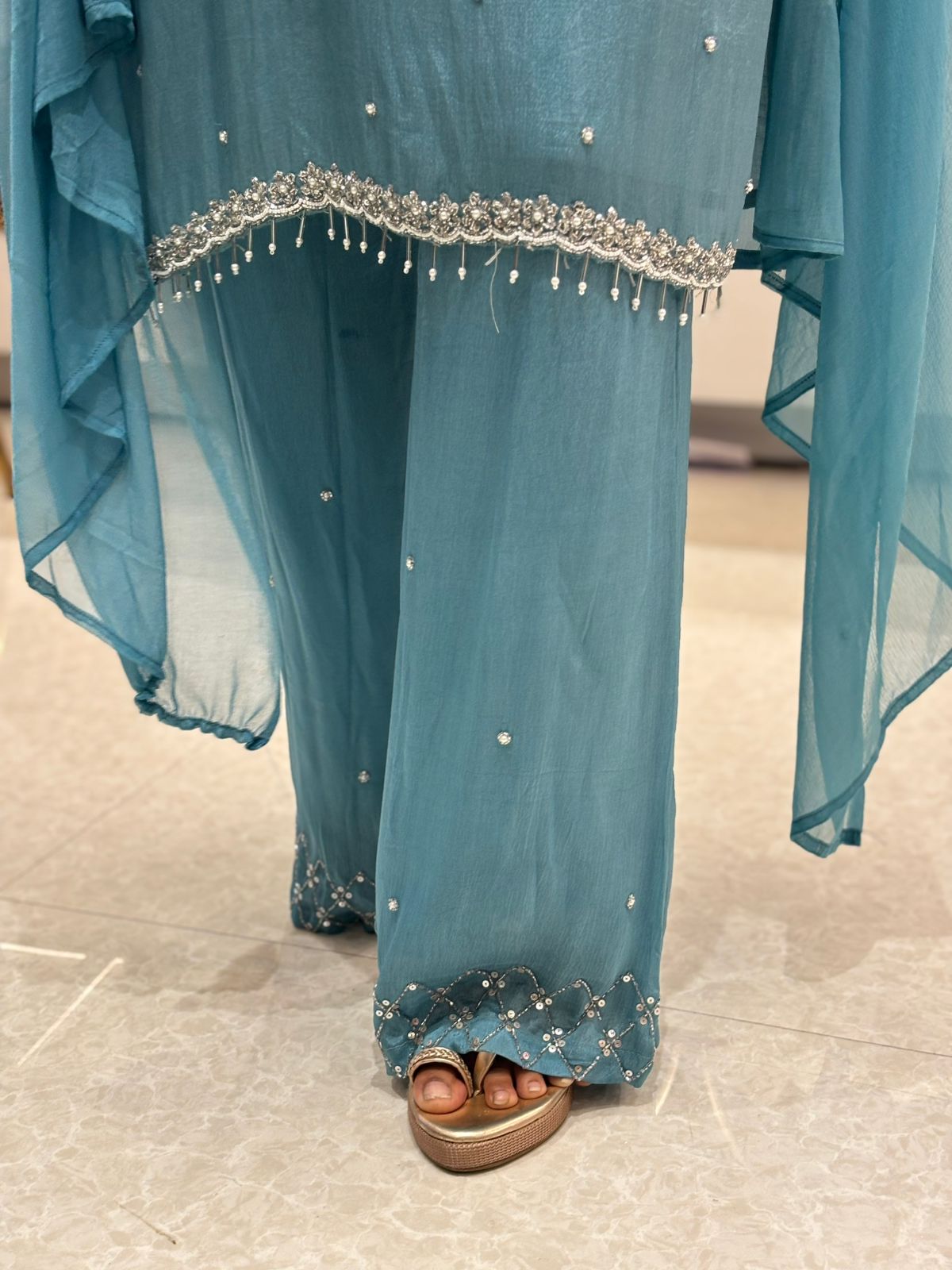 Blue Chinnon Hand Embroidery Sharara Kurtha 301 hu