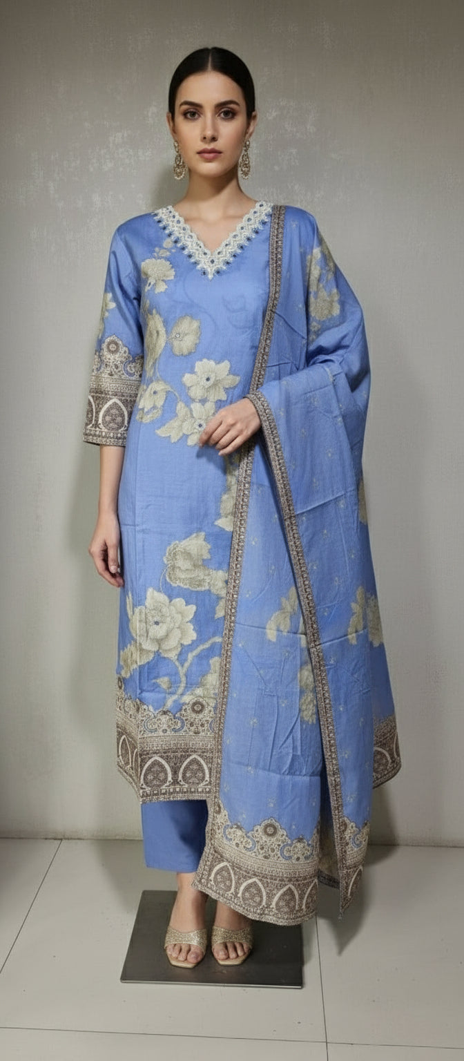 Blue Cotton straight fit Kurtha 575