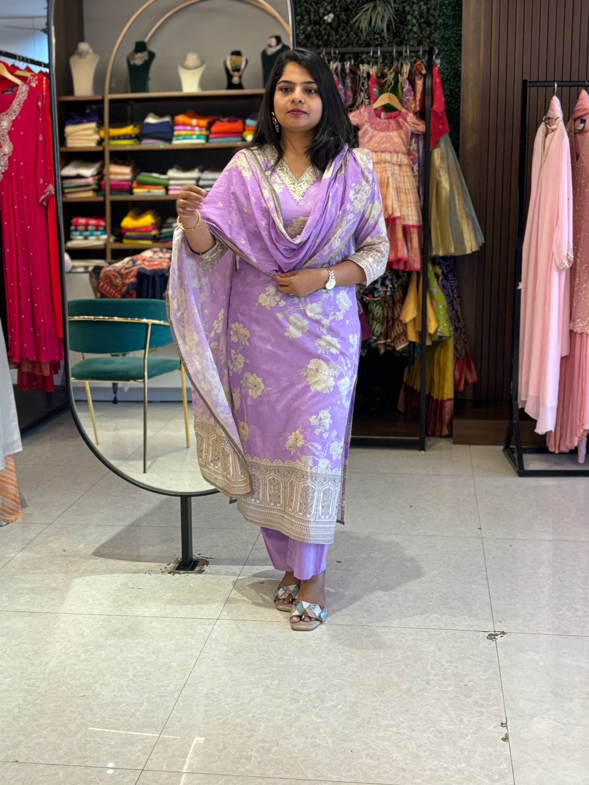 Lilac Cotton straight fit Kurtha 575