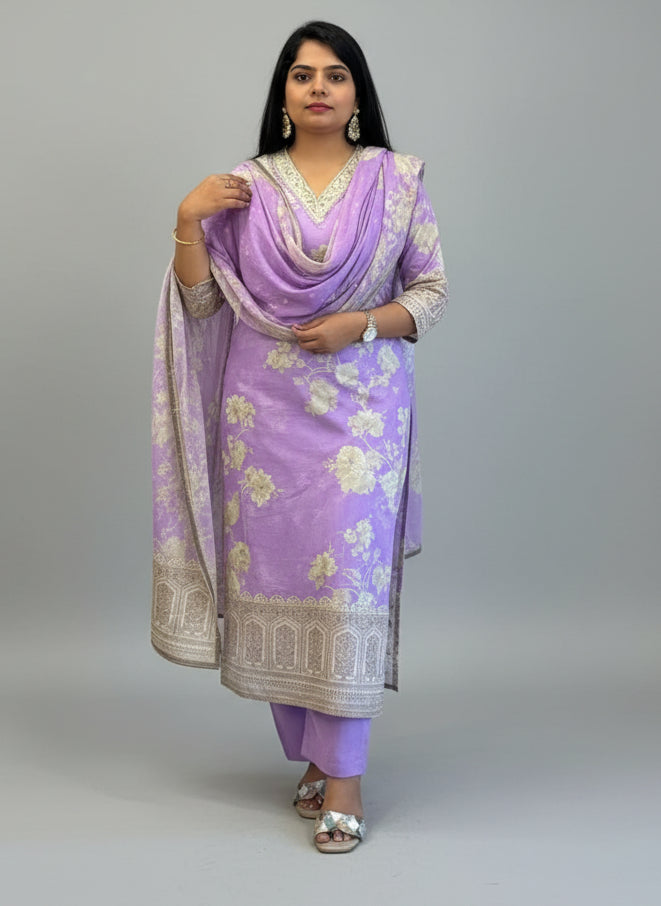 Lilac Cotton straight fit Kurtha 575