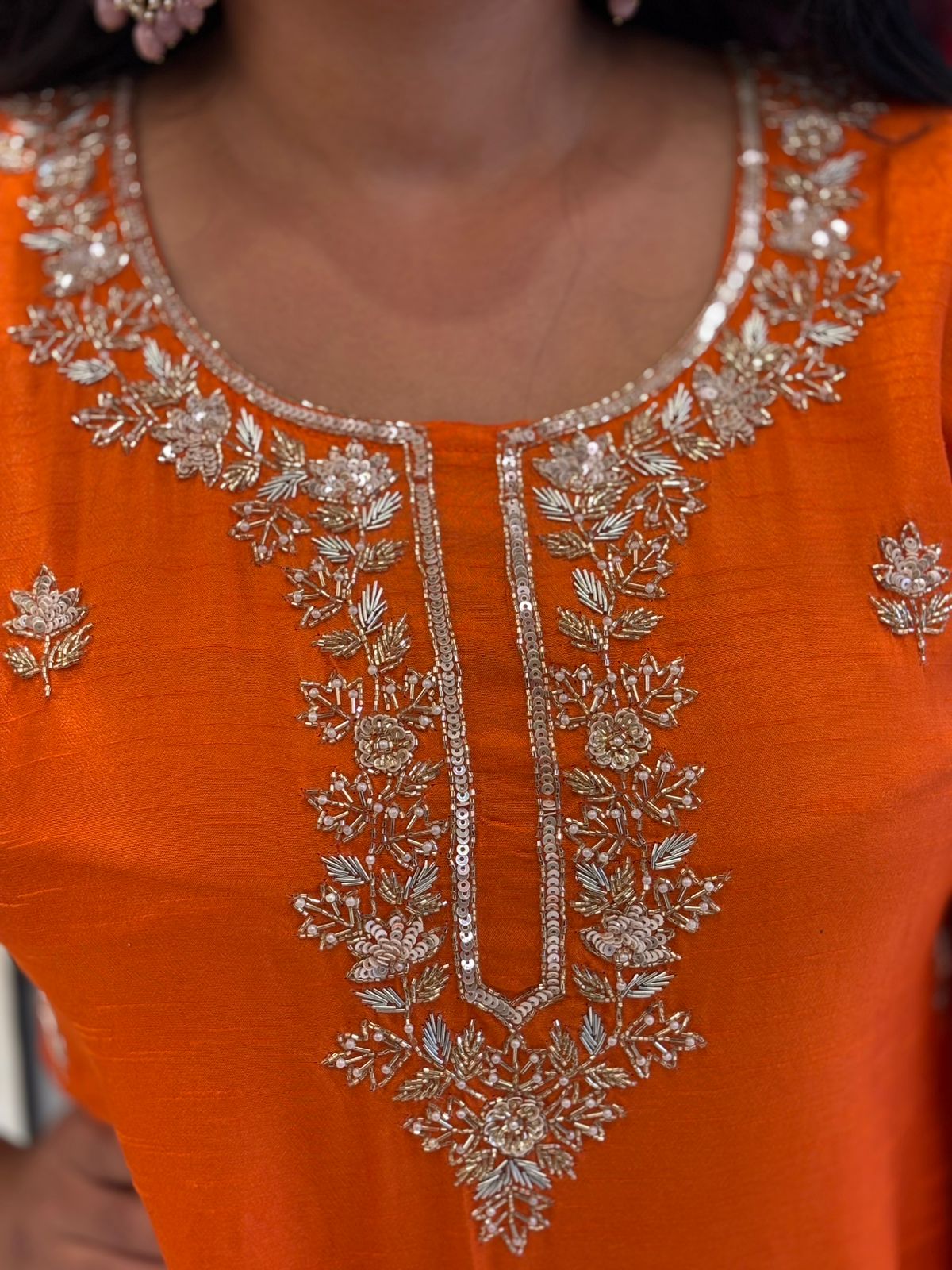 Orange Dola Silk Hand Embroidery Sharara Kurtha 301