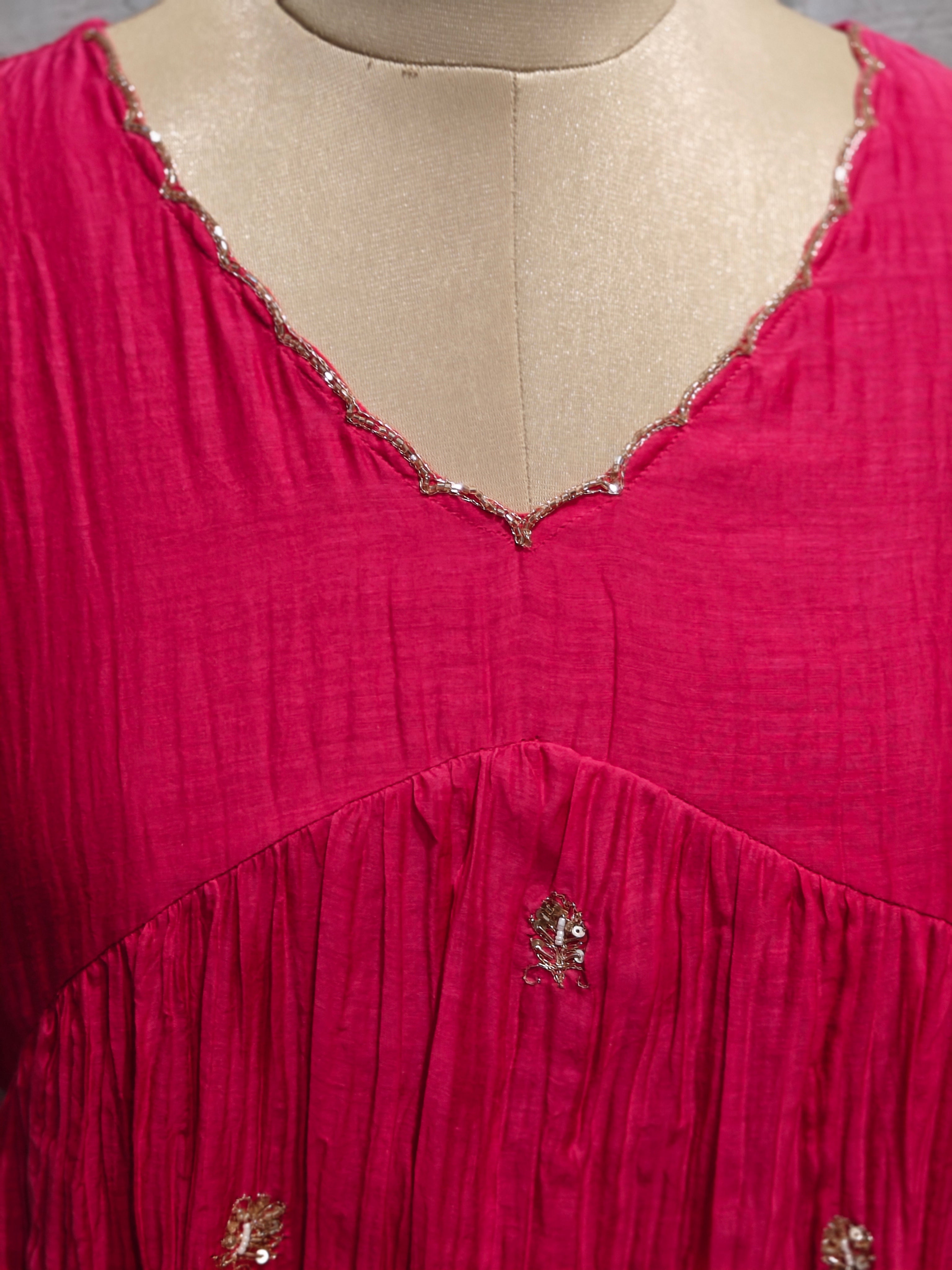 Pink Mul Chanderi Designer Airline Kurtha Plus size