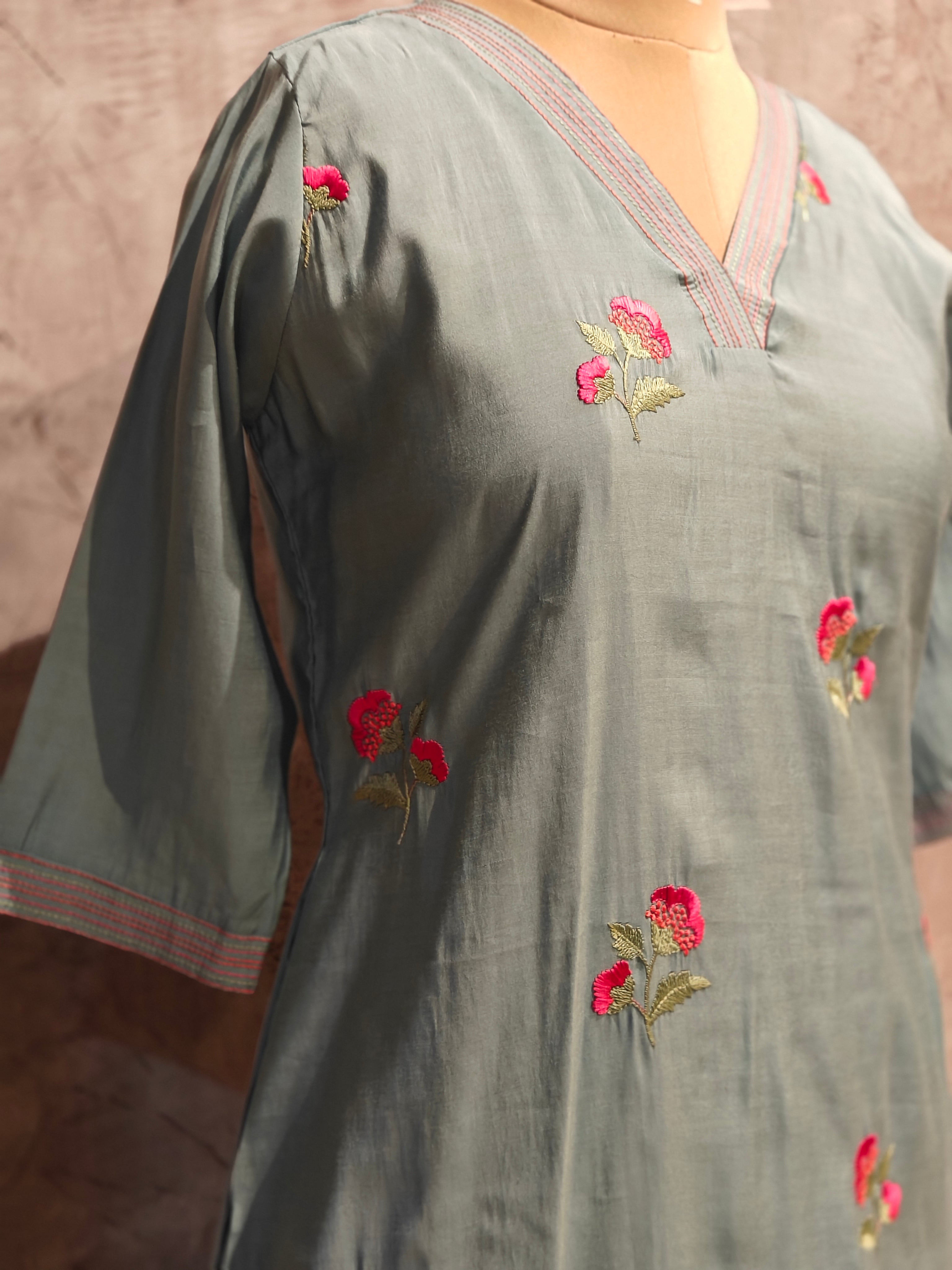 Sky Blue Modul Silk Cord Set Kurtha 712