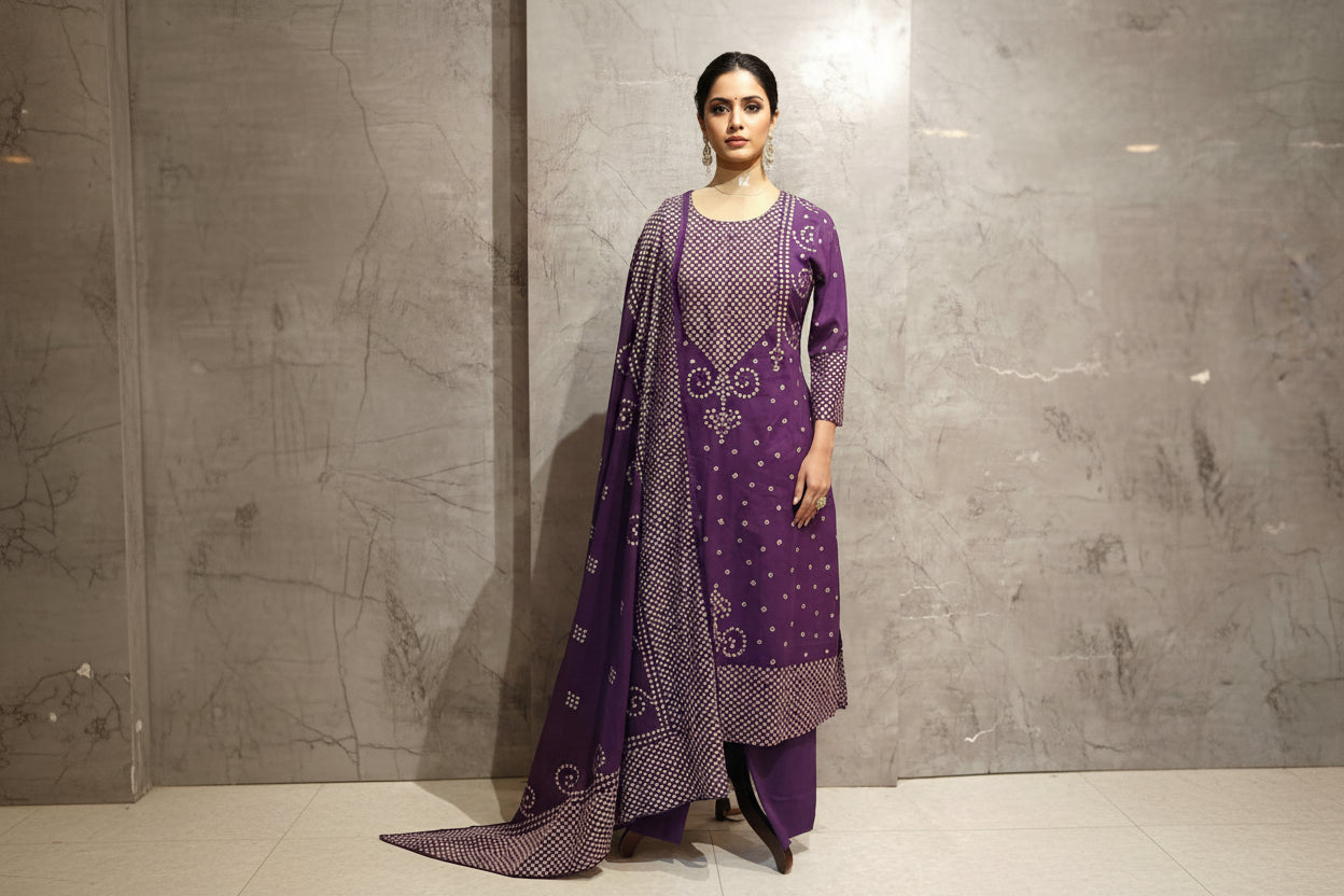 Purple Cotton Straight Fit Block print Kurtha 643