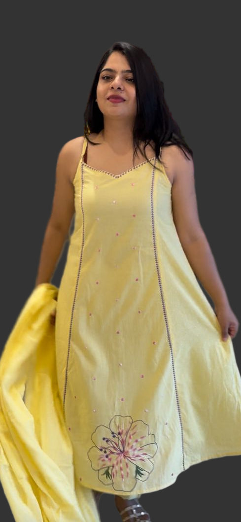 Lemon yellow Mul Cotton Kurtha sleevless 18
