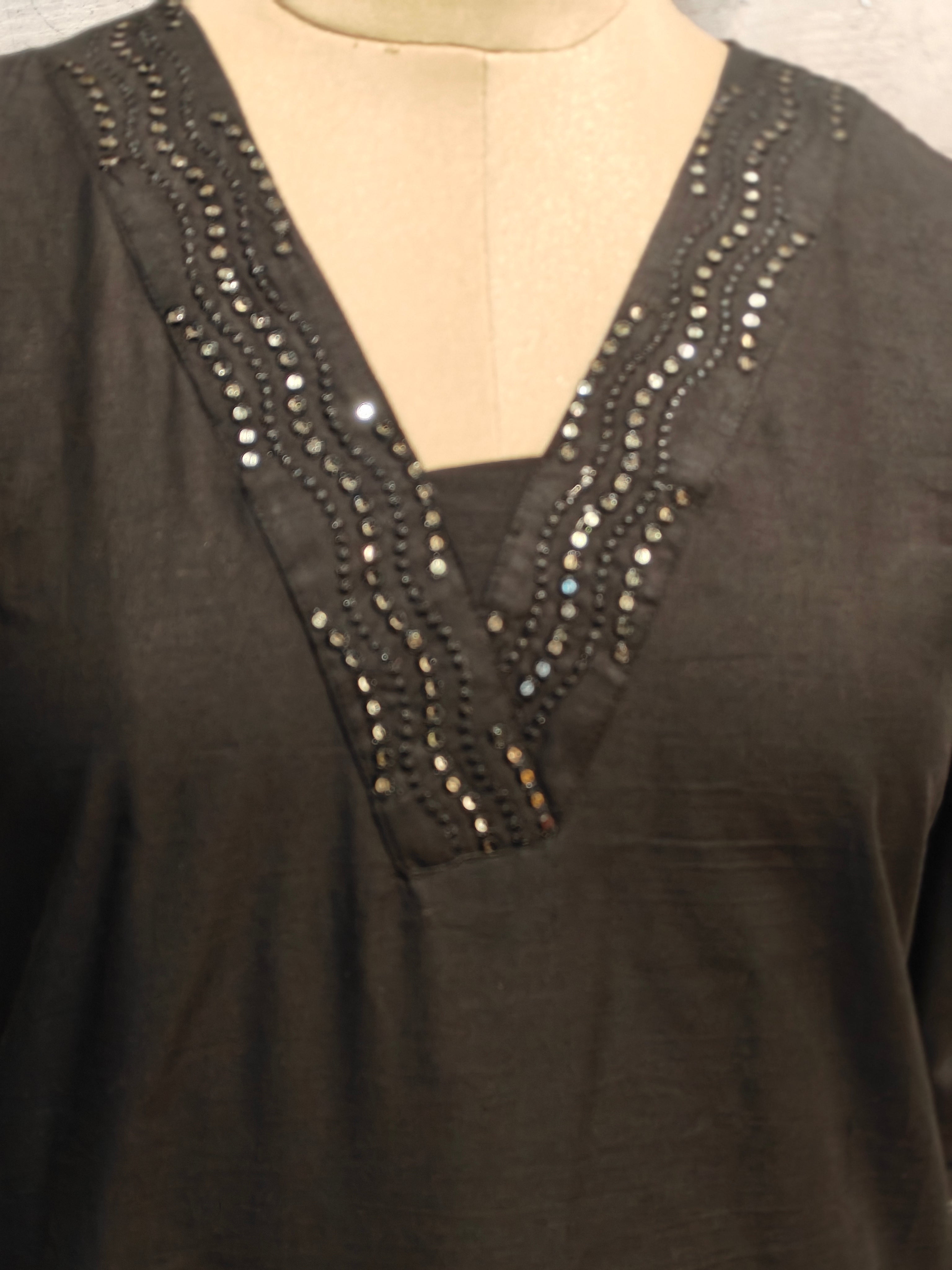 Black Cotton Block print Straight Fit Kurtha 253