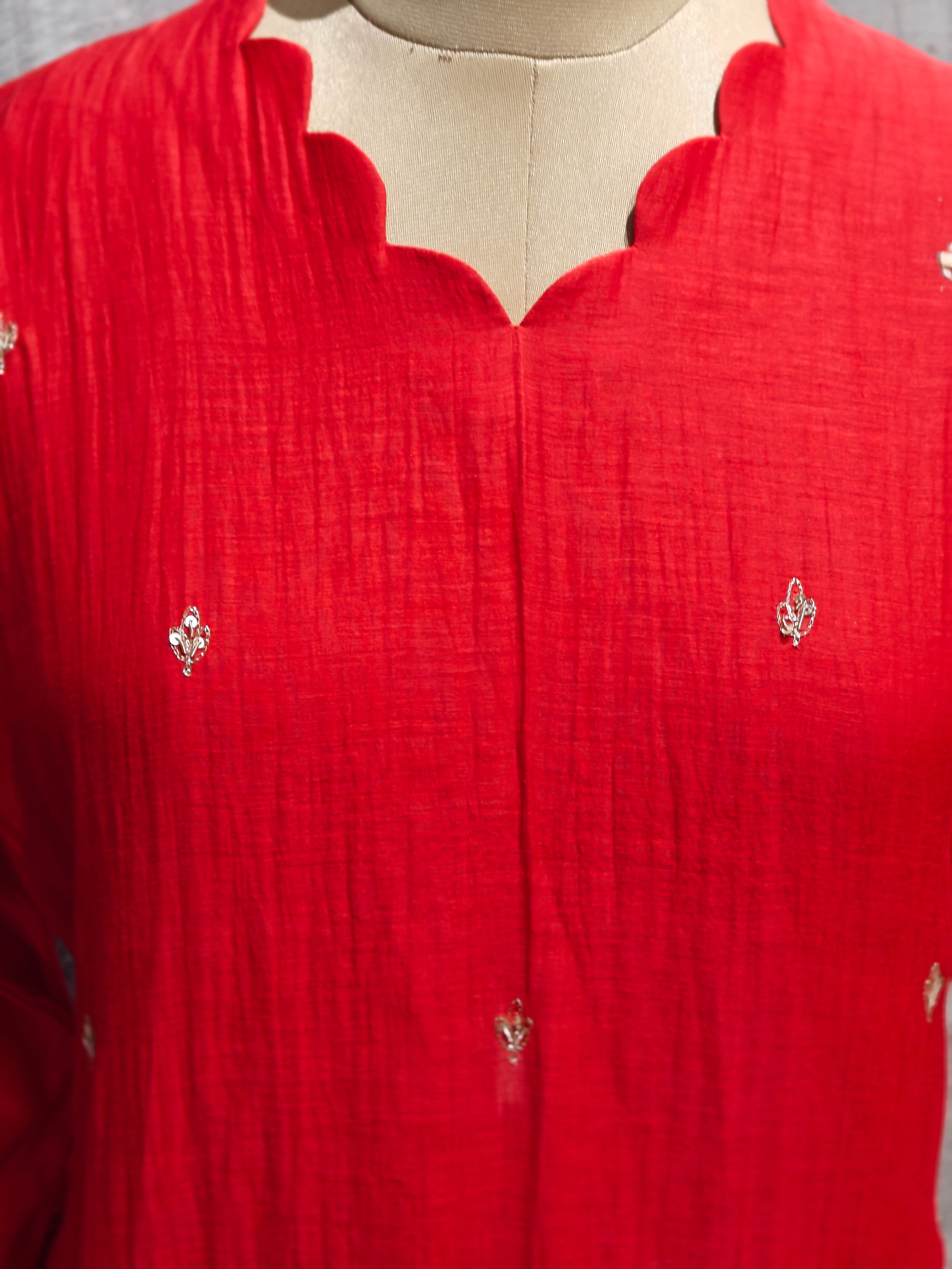 Red Mul Chanderi Designer Airline Kurtha Plus size