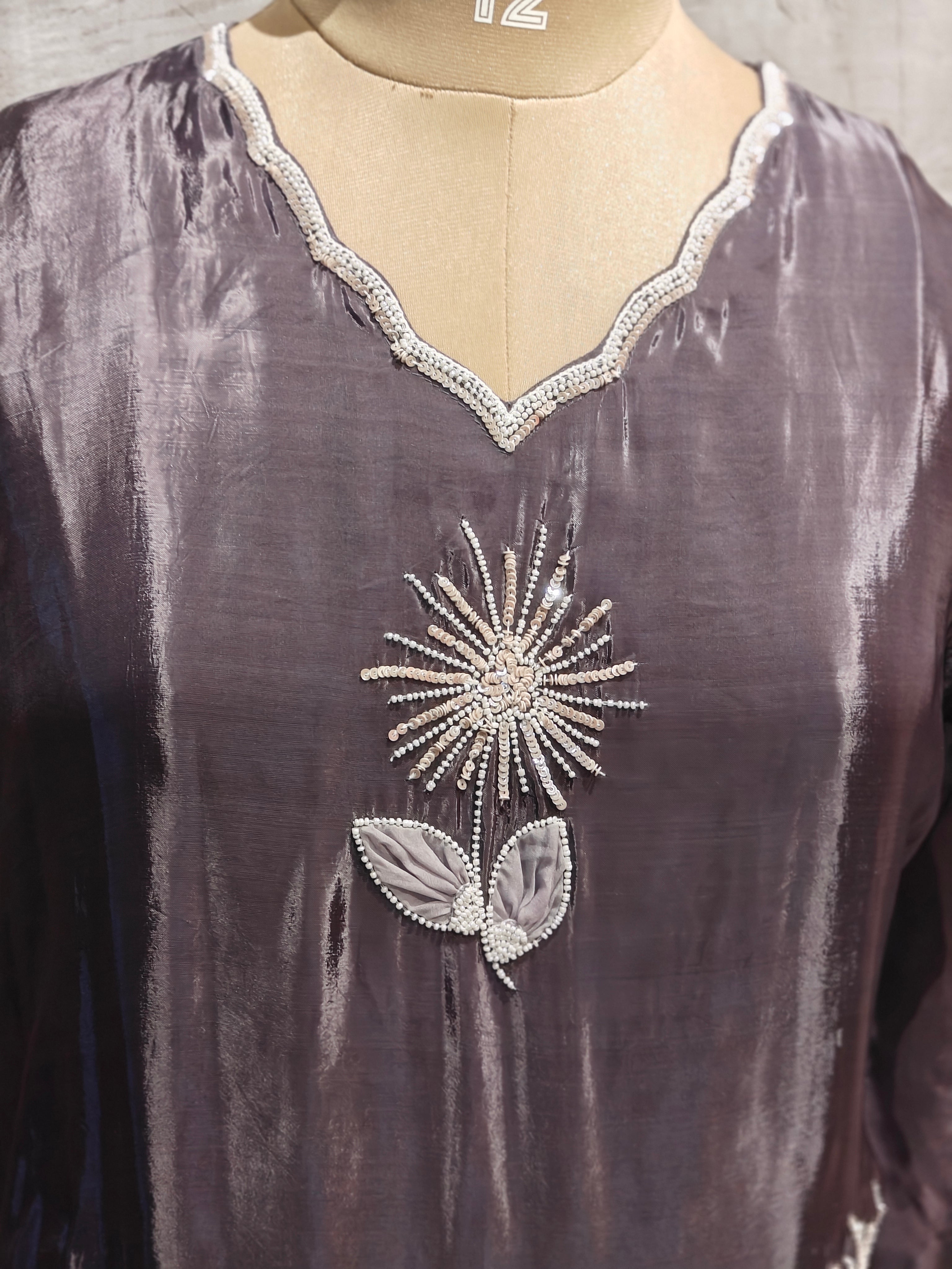 Dark Gray Crepe Anarkali Plus Size Kurtha