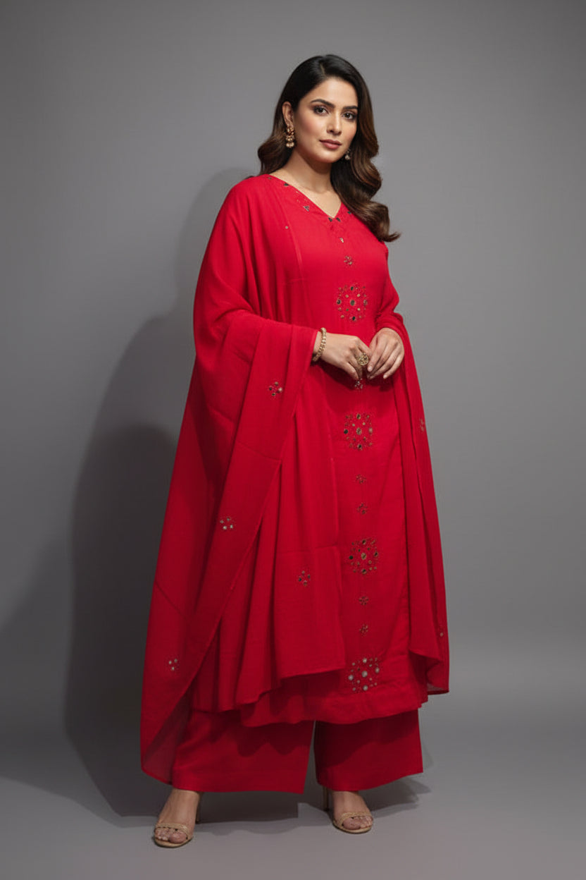 Pink Cotton Anarkali Mirror Work Kurtha 643