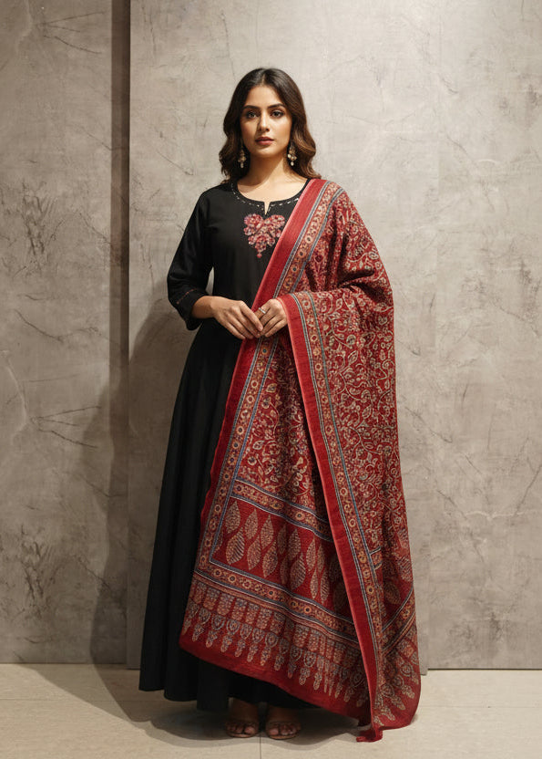 Black Cotton Straight Fit Kurtha 252