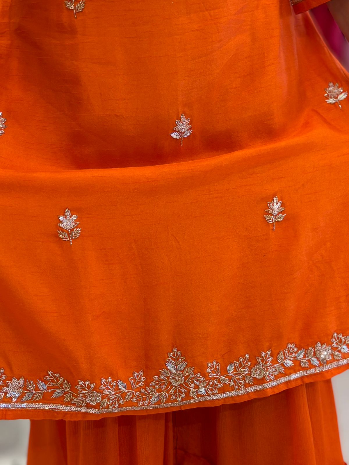 Orange Dola Silk Hand Embroidery Sharara Kurtha 301