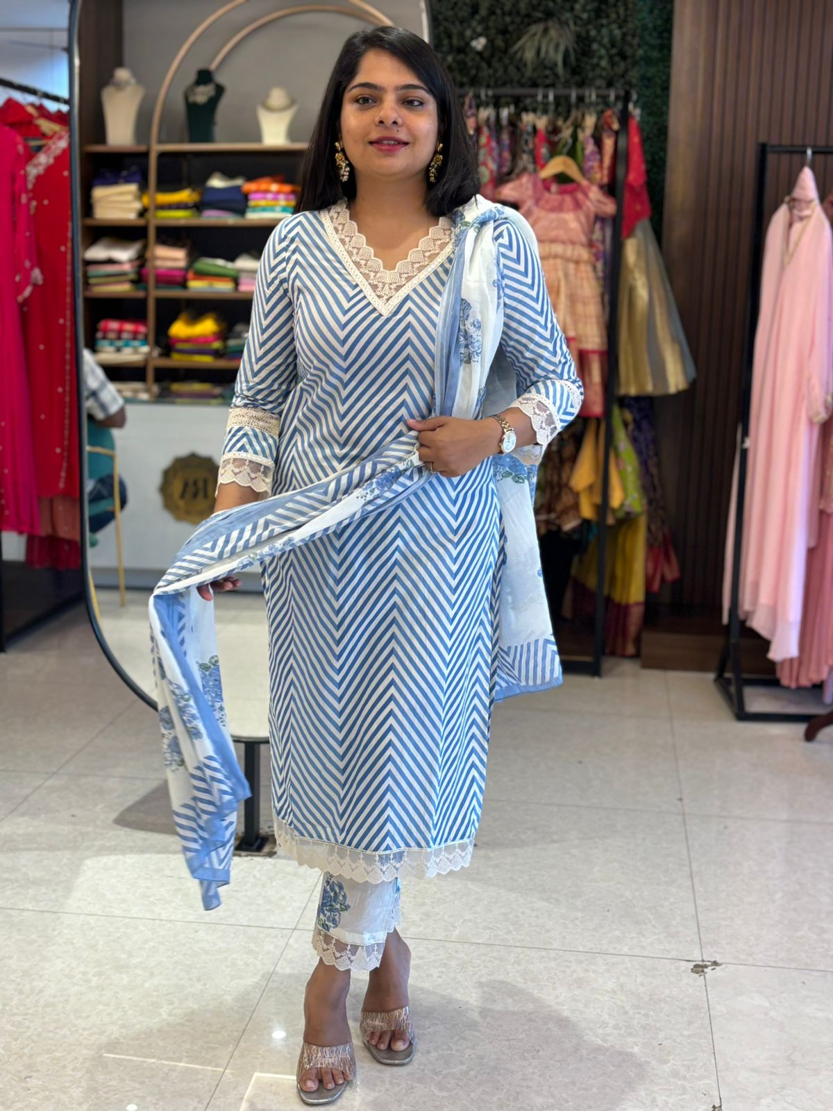Blue Cotton straight fit Kurtha 575