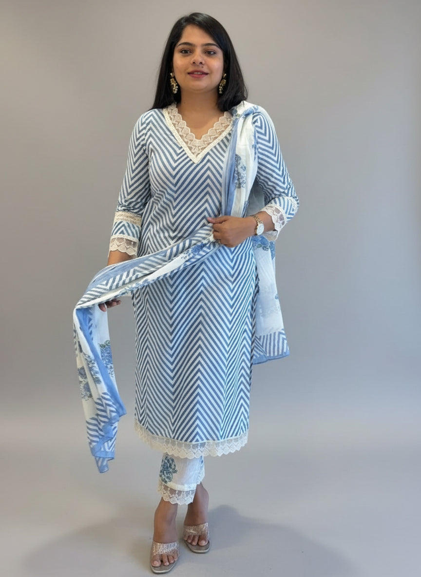 Blue Cotton straight fit Kurtha 575