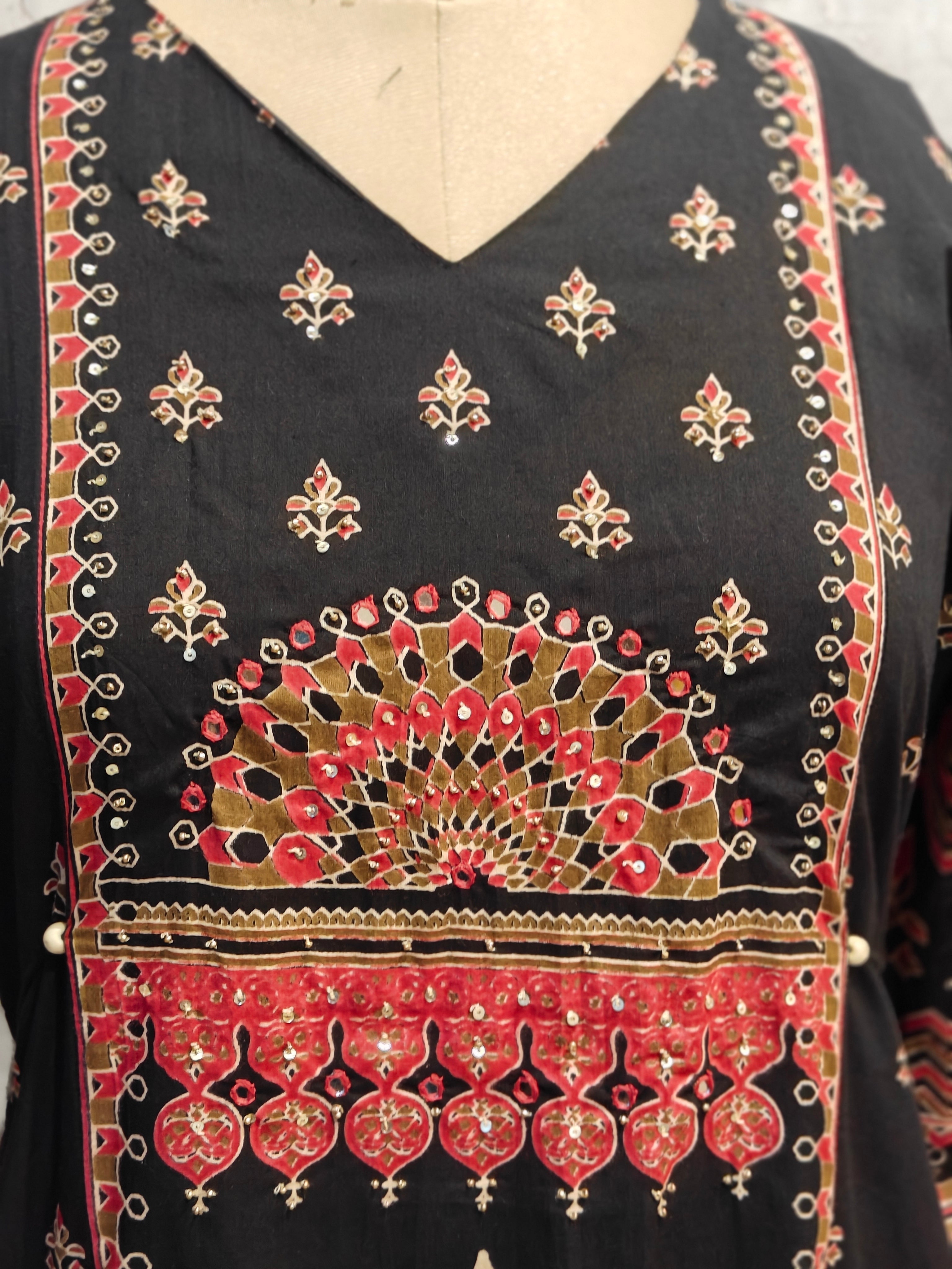 Black mul Cotton Anarkali Kurtha