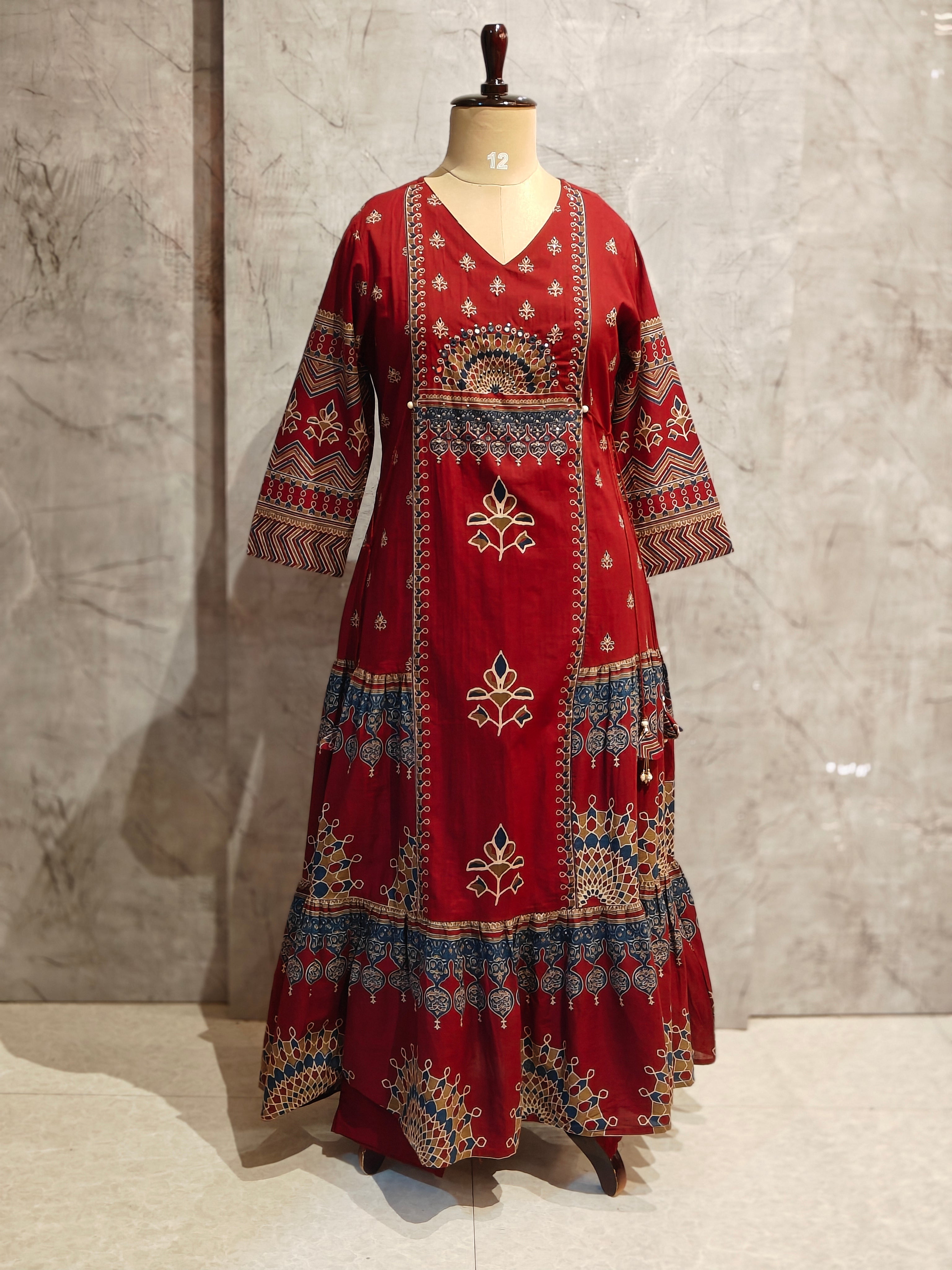 Maroon mul Cotton Anarkali Kurtha