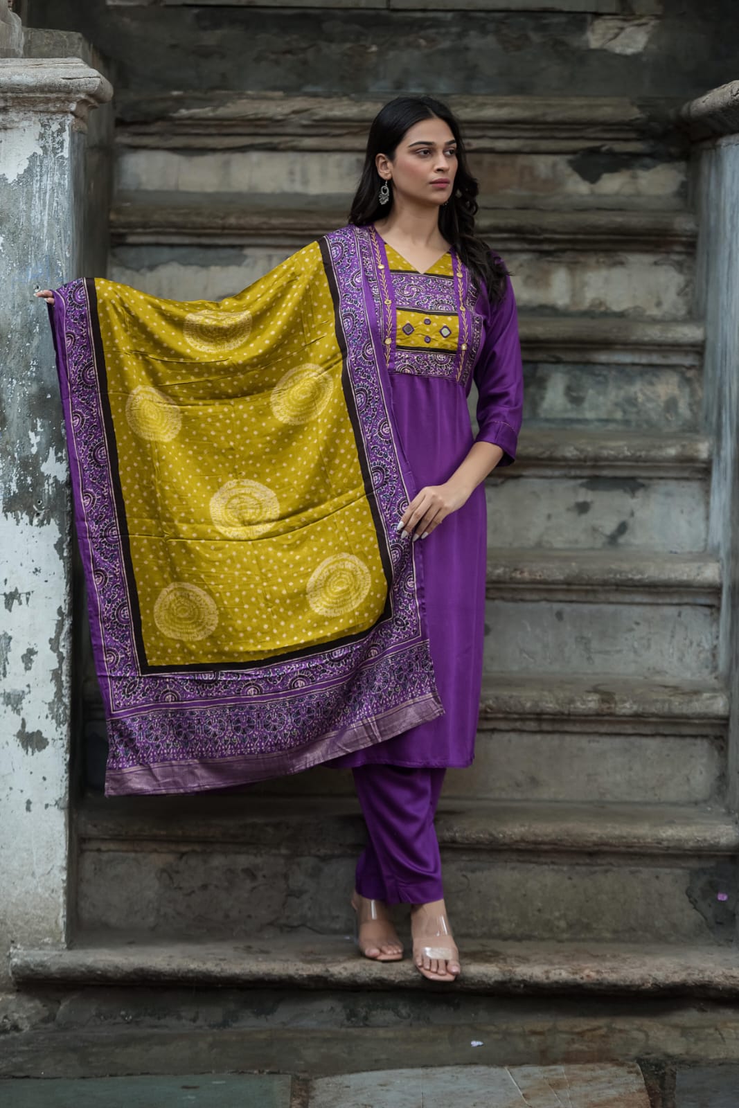 Purple modual silk boutique aplique Kurtha 525