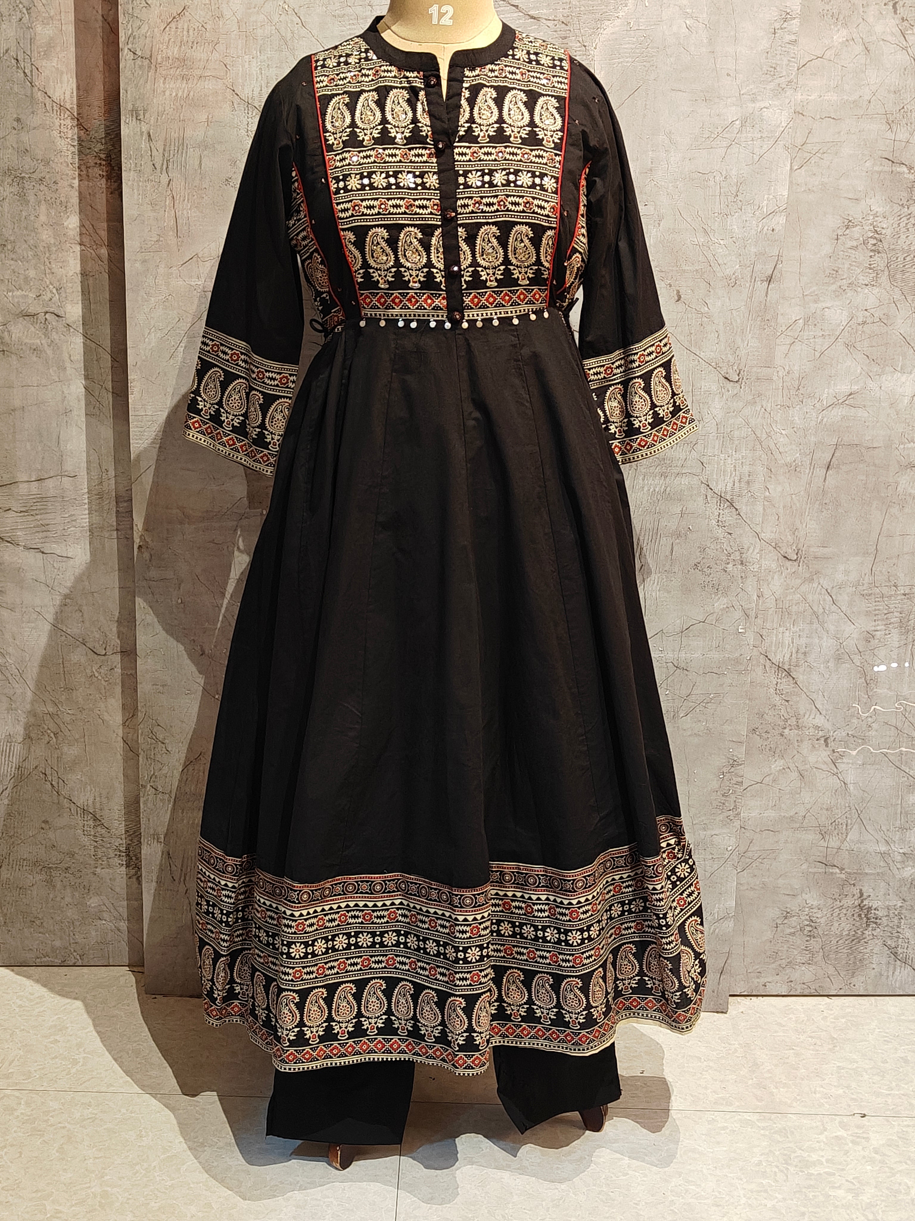 Black Cotton Kalamkari print Anarkali Kurtha 389
