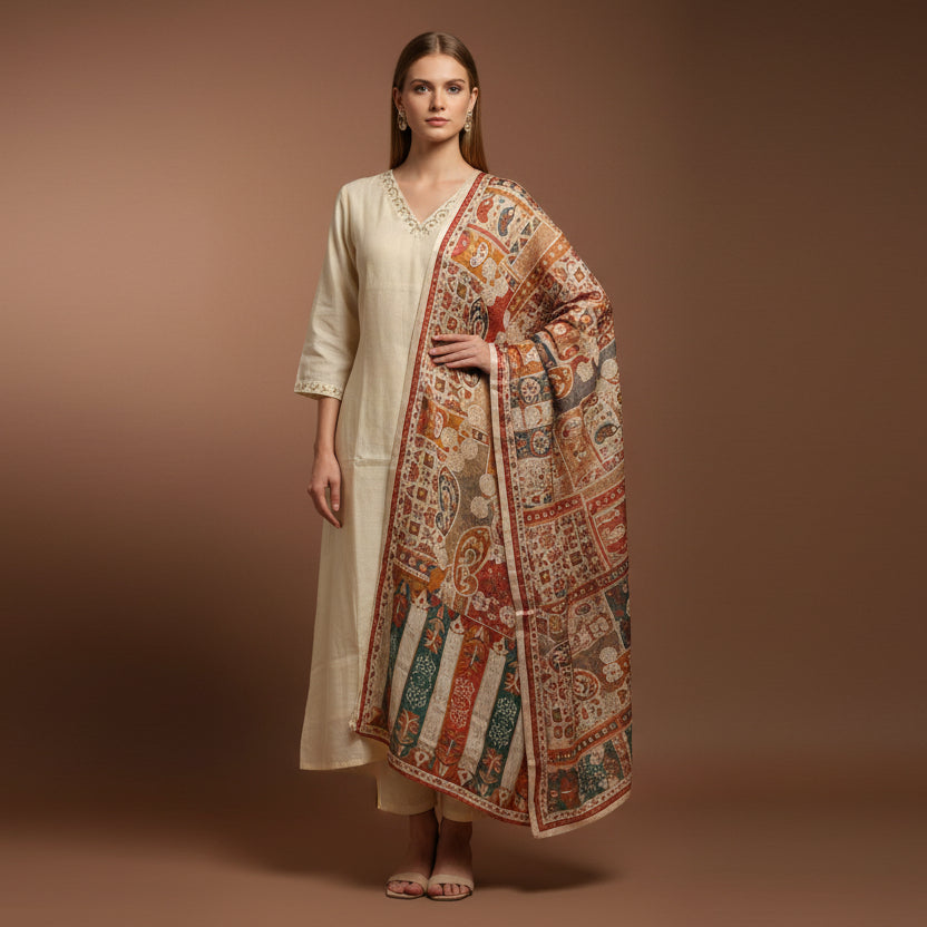 White Cotton Designer Straight FIt Kurtha Plus size