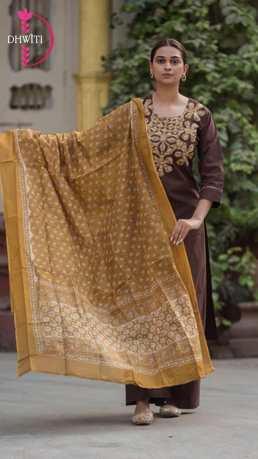 Brown Cotton straight fit Kurtha 656