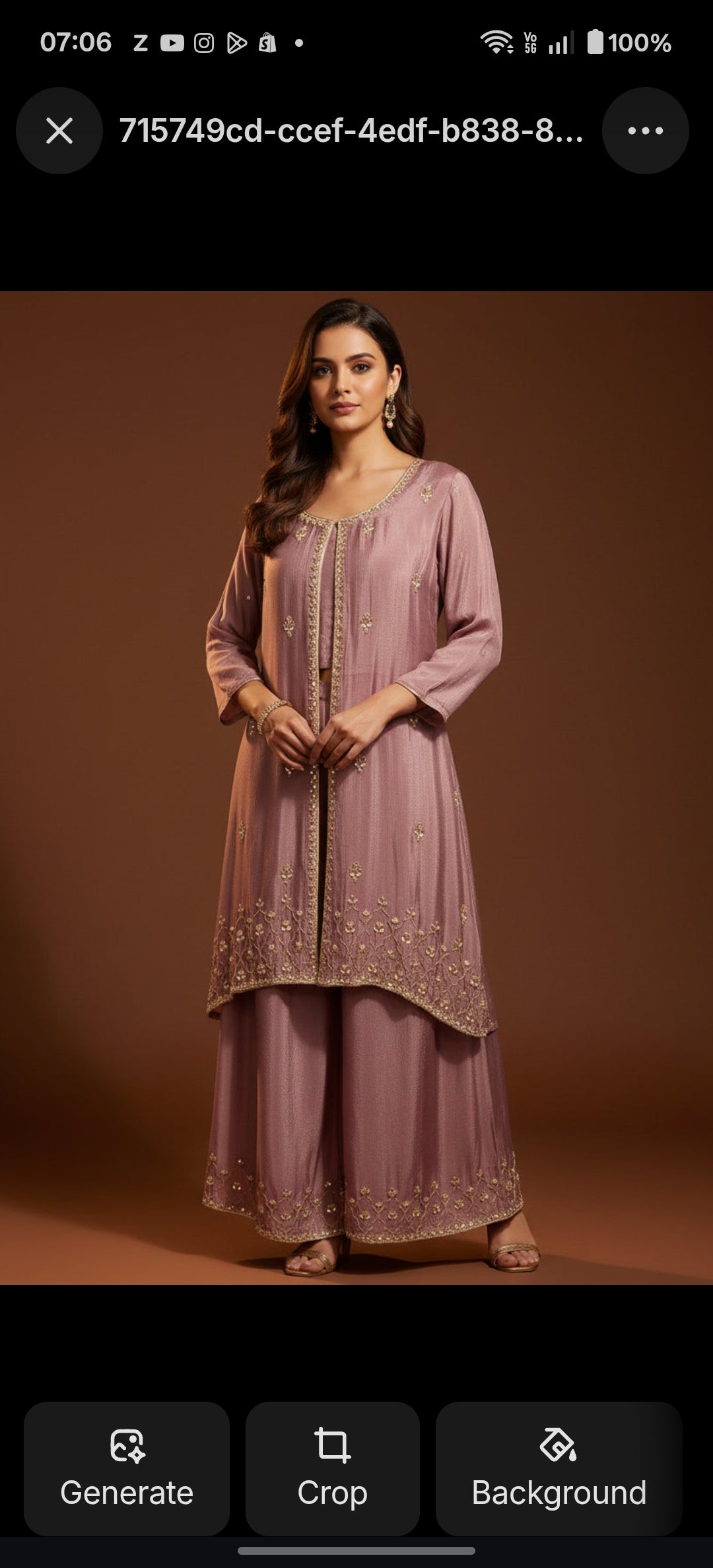 “Pari" Onion Pink Designer Kurtha 43 Set with Handwork Top, Palazoo and Jacket Indo-western capeh