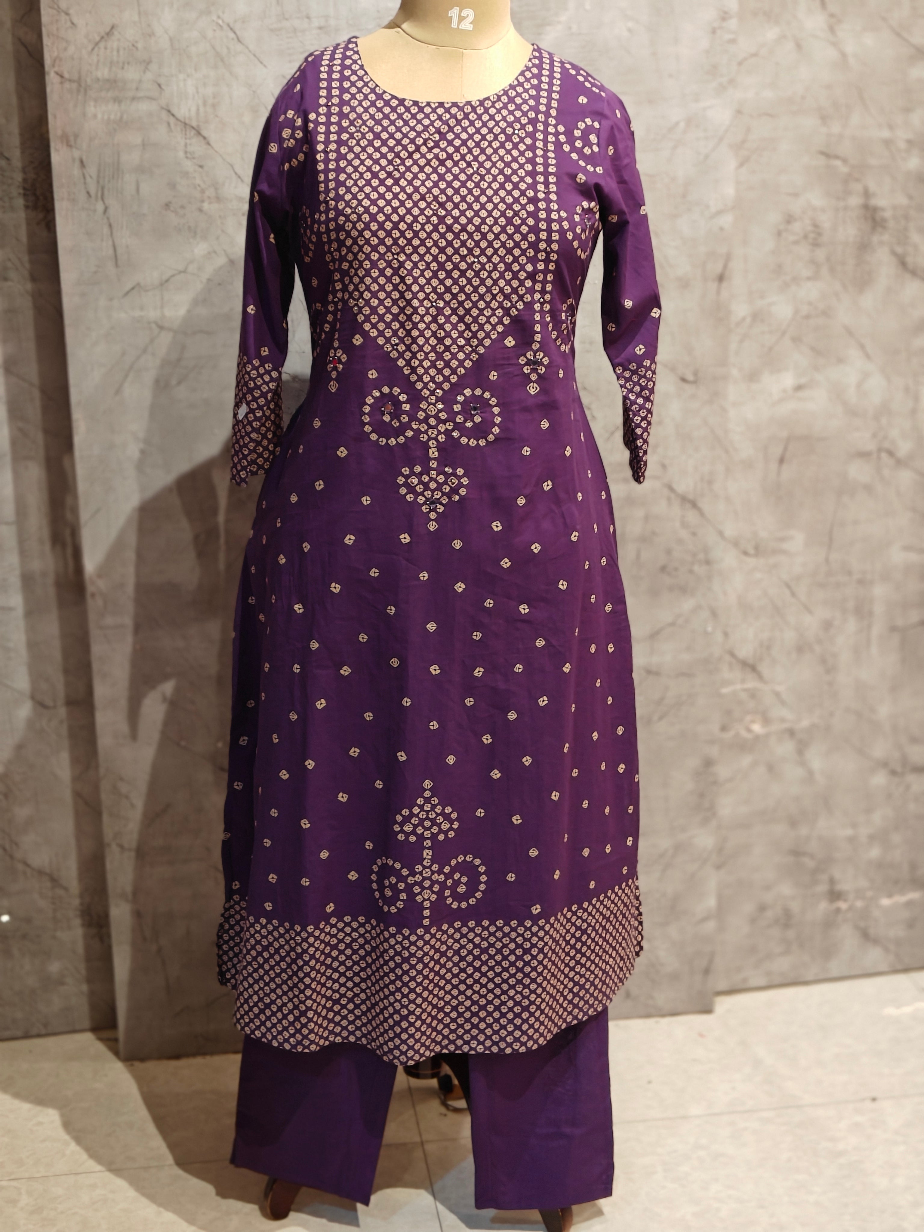 Purple Cotton Straight Fit Block print Kurtha 643