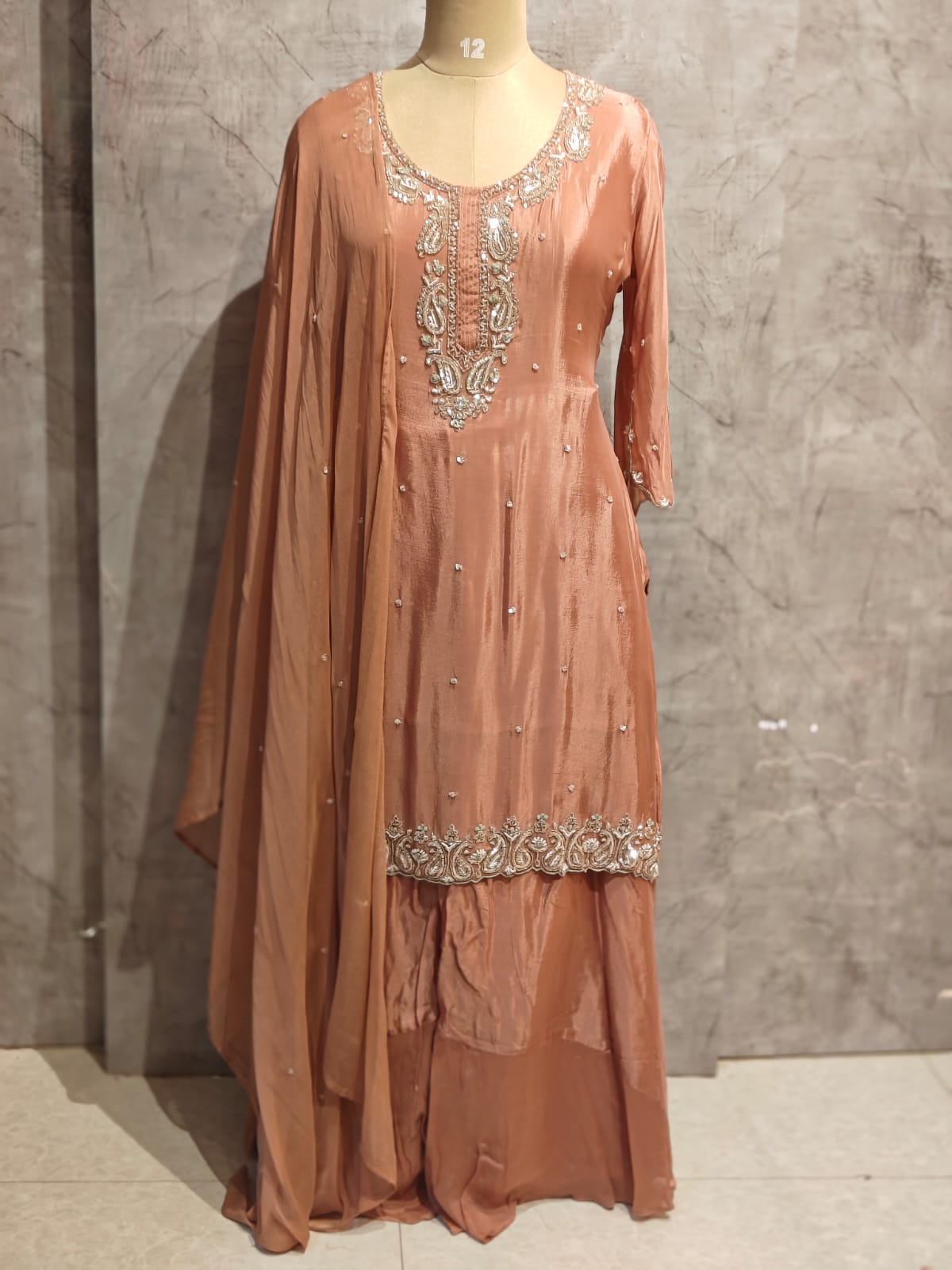 Onion pink Chinnon Hand Embroidery Sharara Kurtha 301