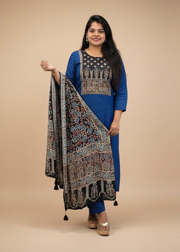 Blue modul silk straight fit kurtha 377