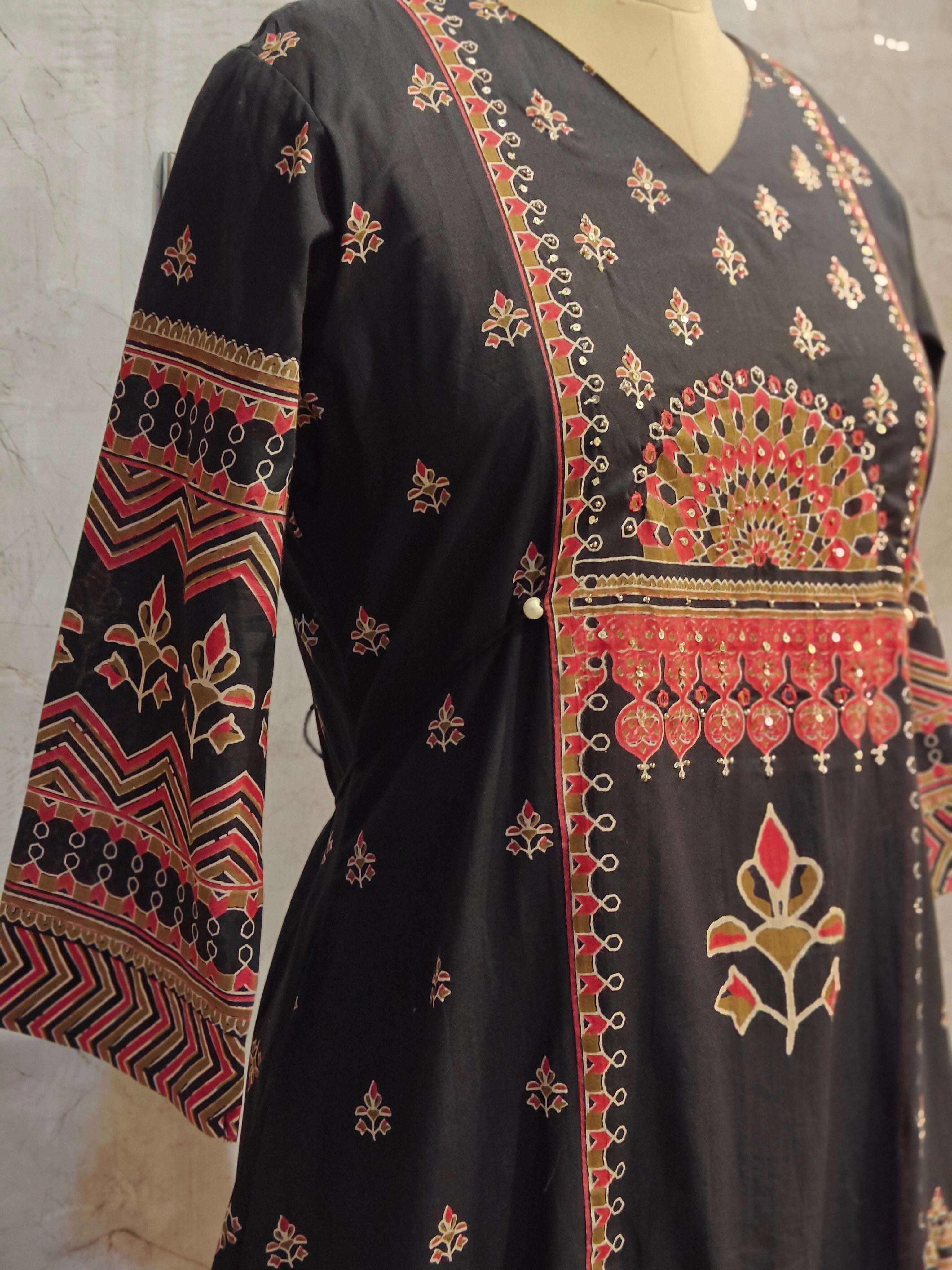 Black mul Cotton Anarkali Kurtha