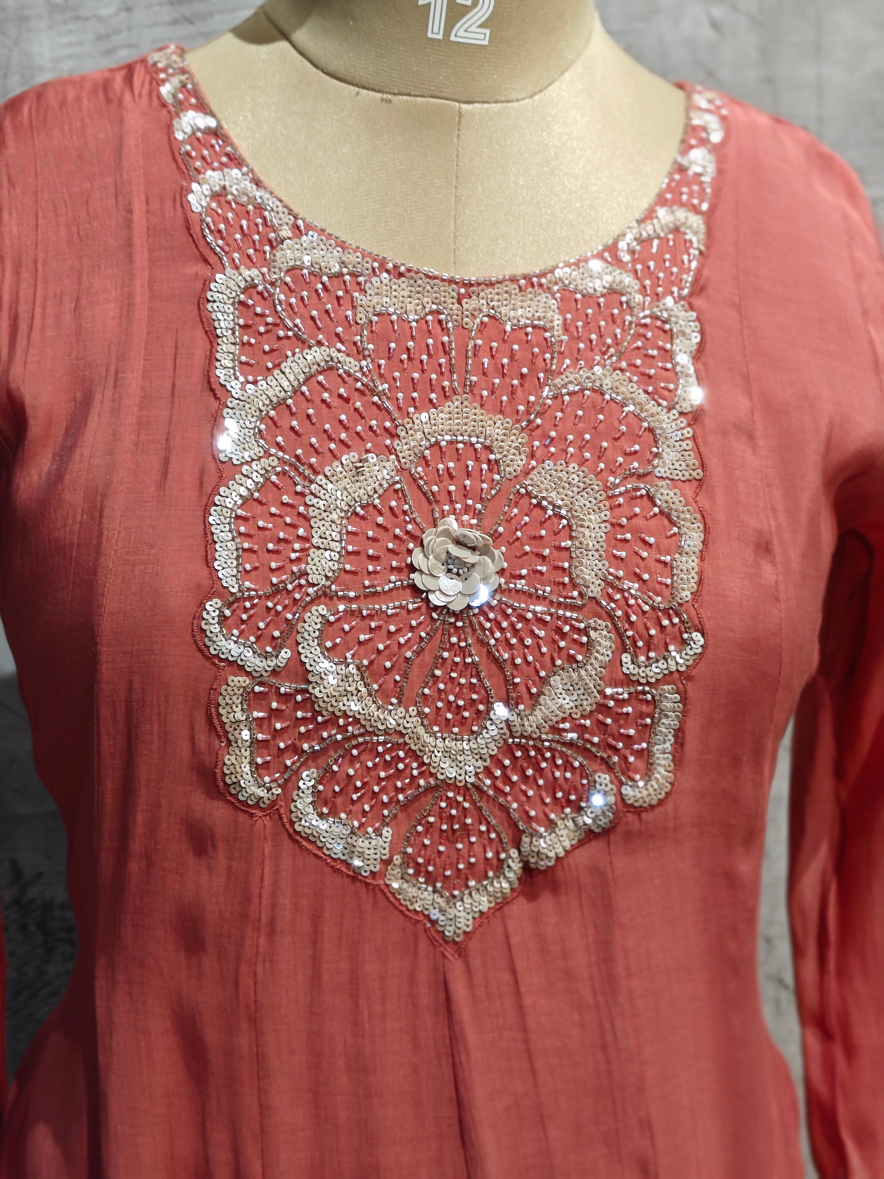 Pink Mul silk Thread Embroidery Airline Kurtha 288