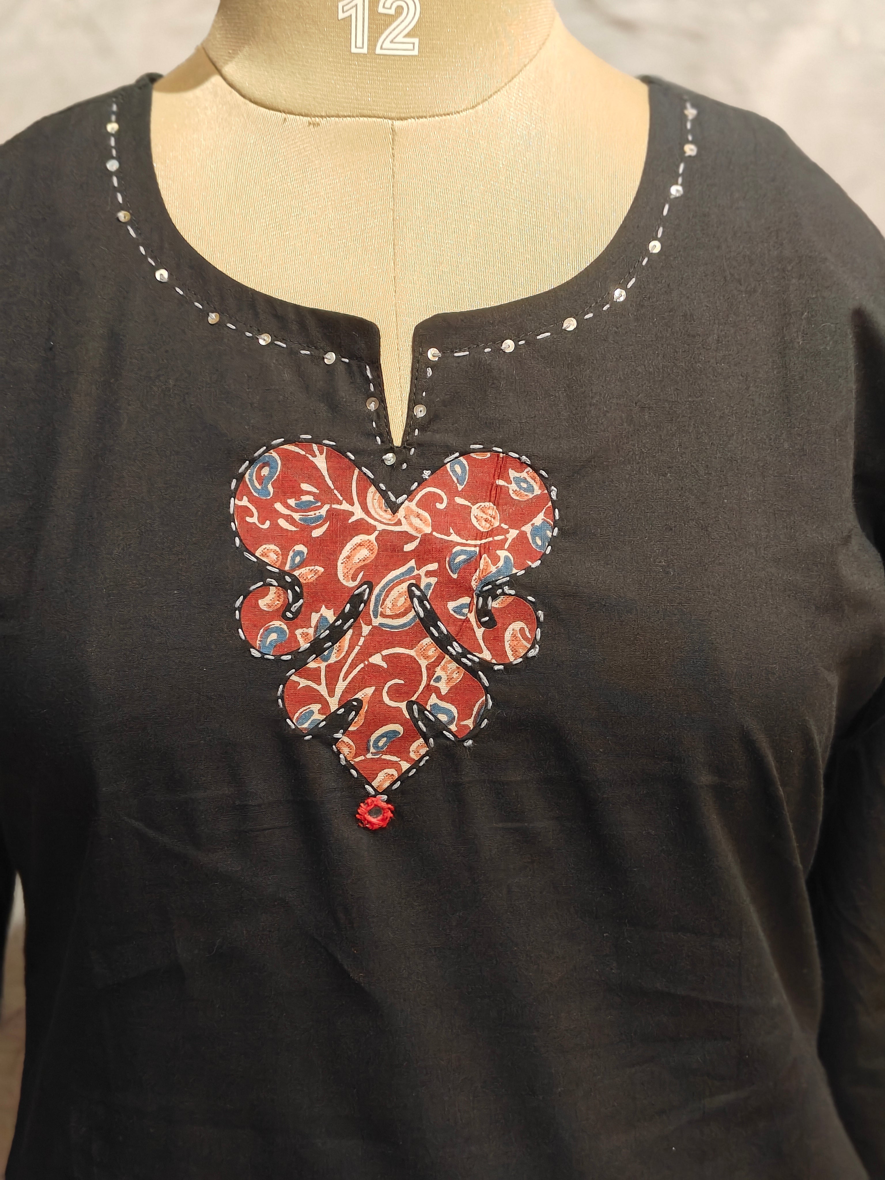 Black Cotton Straight Fit Kurtha