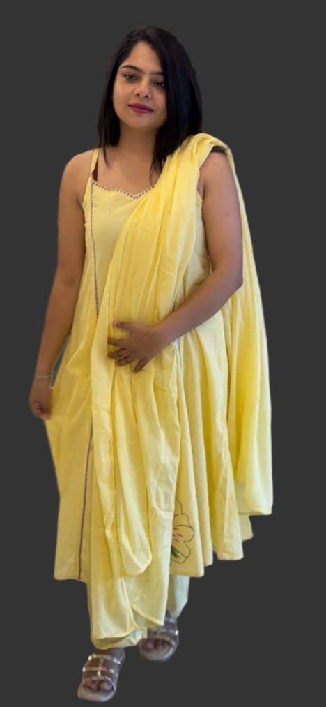 Lemon yellow Mul Cotton Kurtha sleevless 18