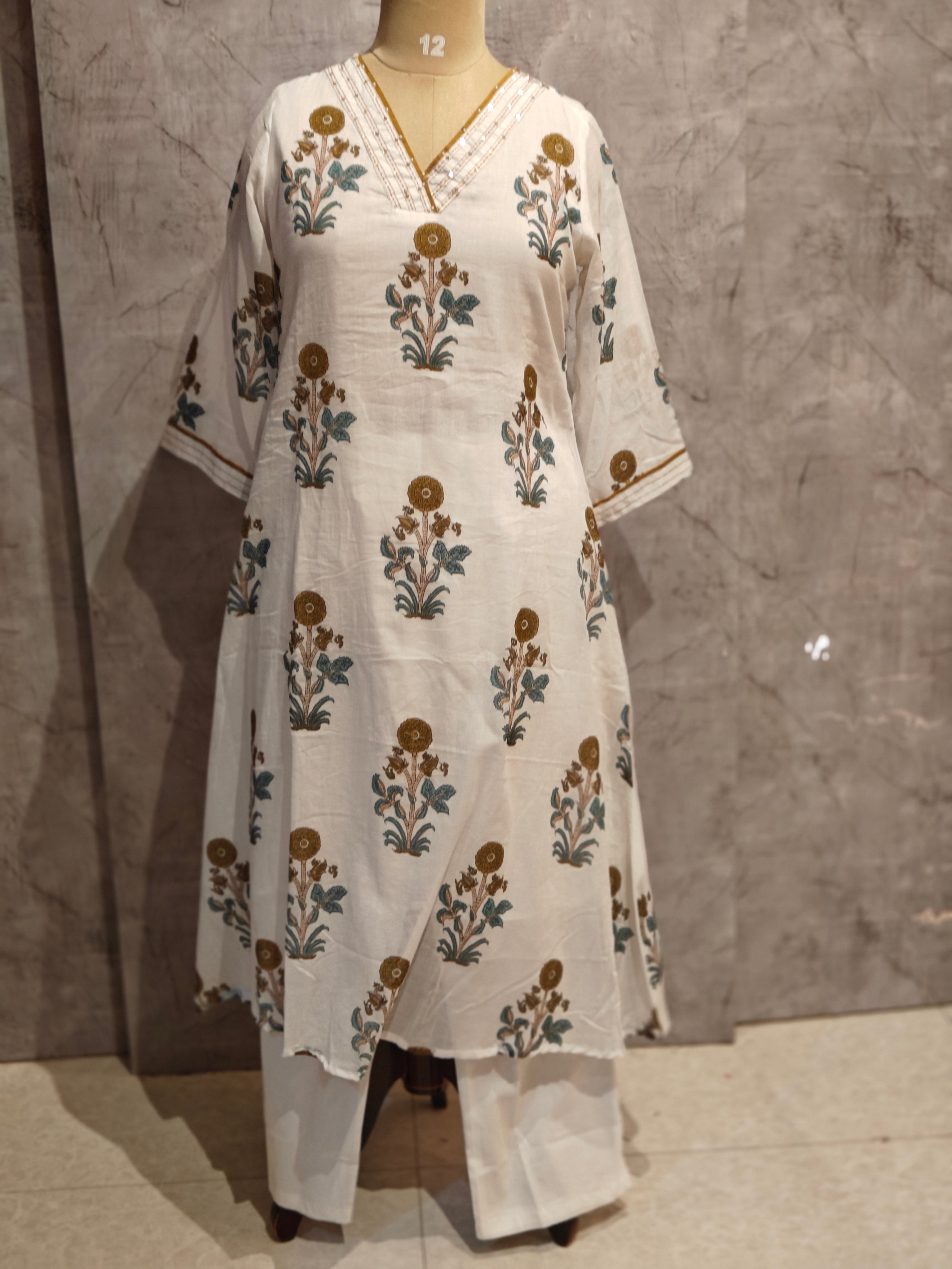 White Mul Cotton Kalamkari print Anarkali Kurtha 821