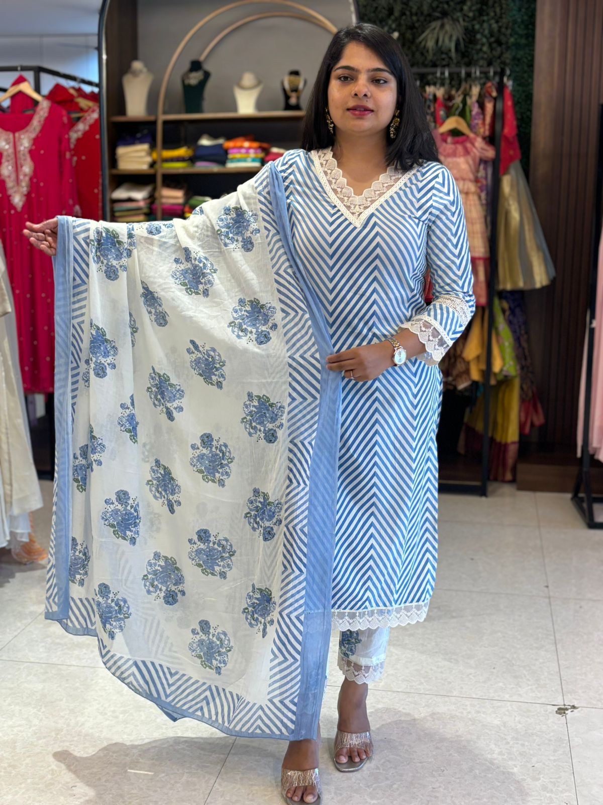 Blue Cotton straight fit Kurtha 575