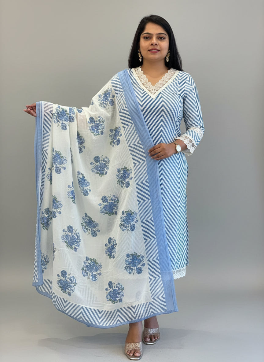 Blue Cotton straight fit Kurtha 575