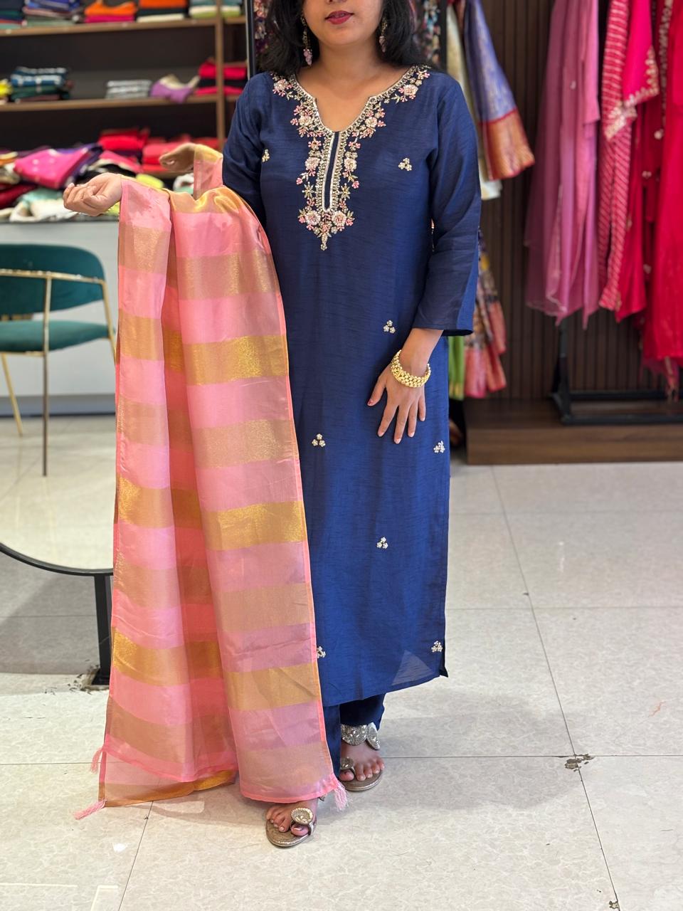 Purple Dola Silk Handwork Straight Fit Kurtha 427