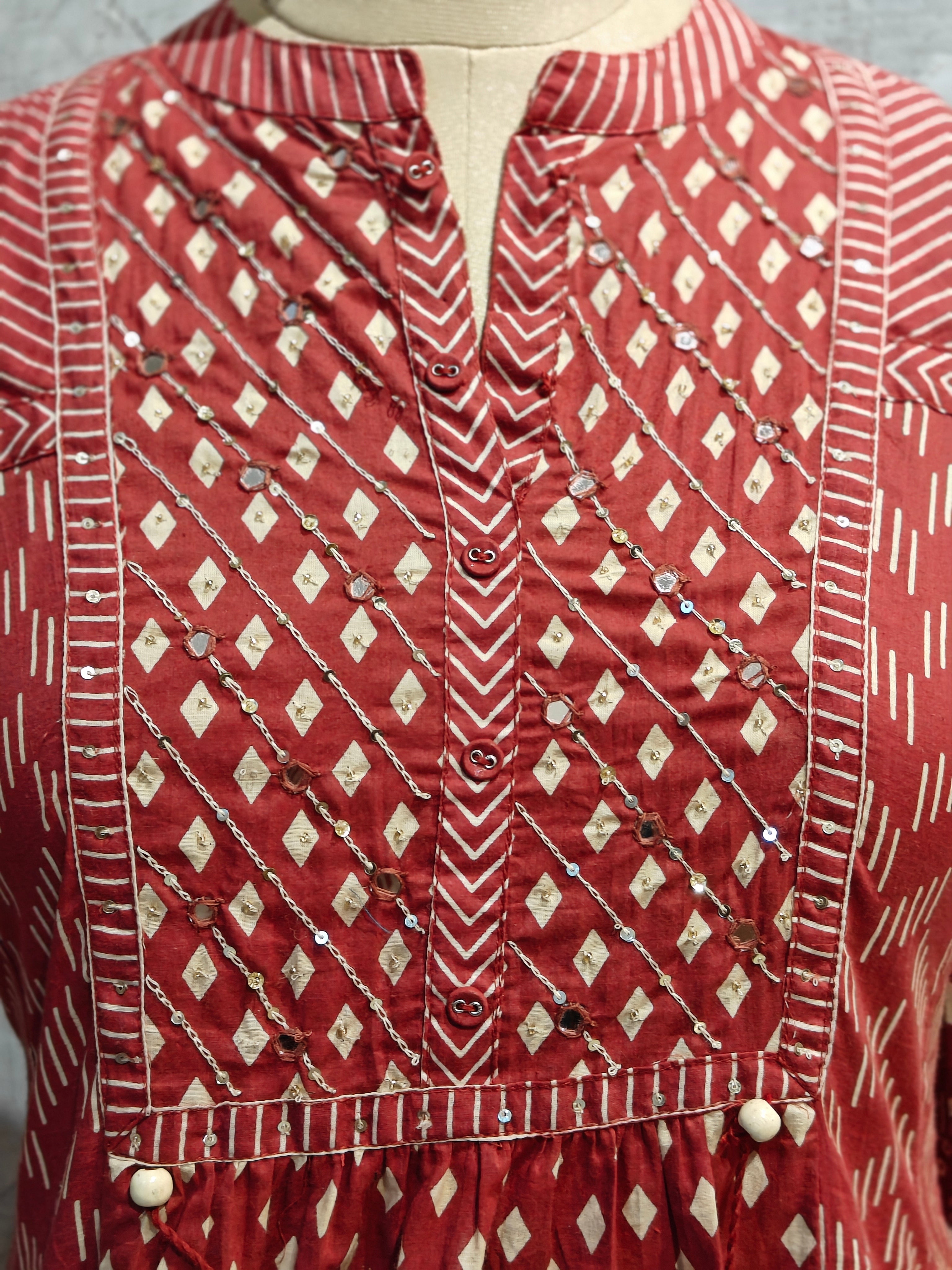 Maroon mul Cotton Anarkali Kurtha