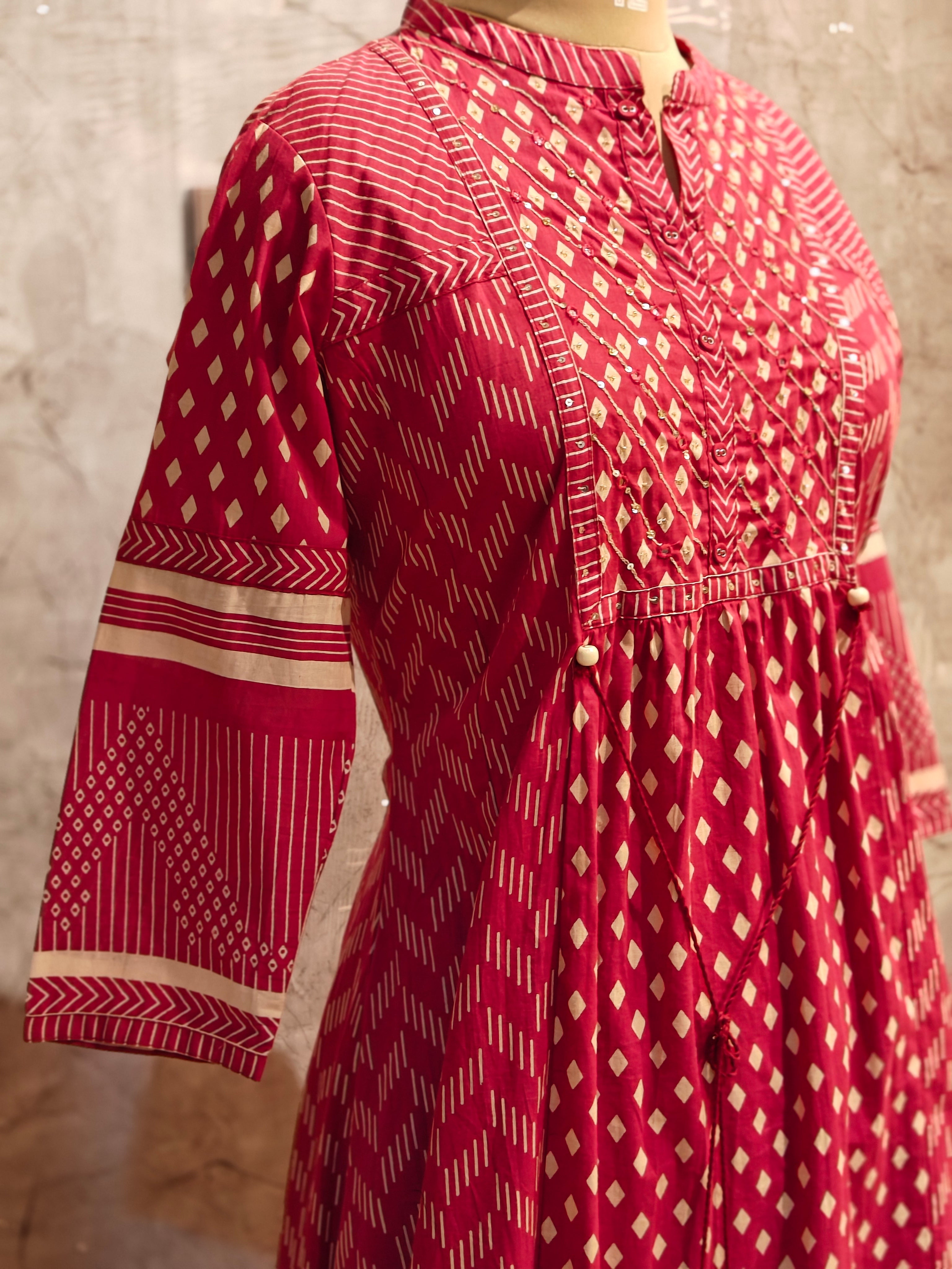 Pink mul Cotton Anarkali Kurtha