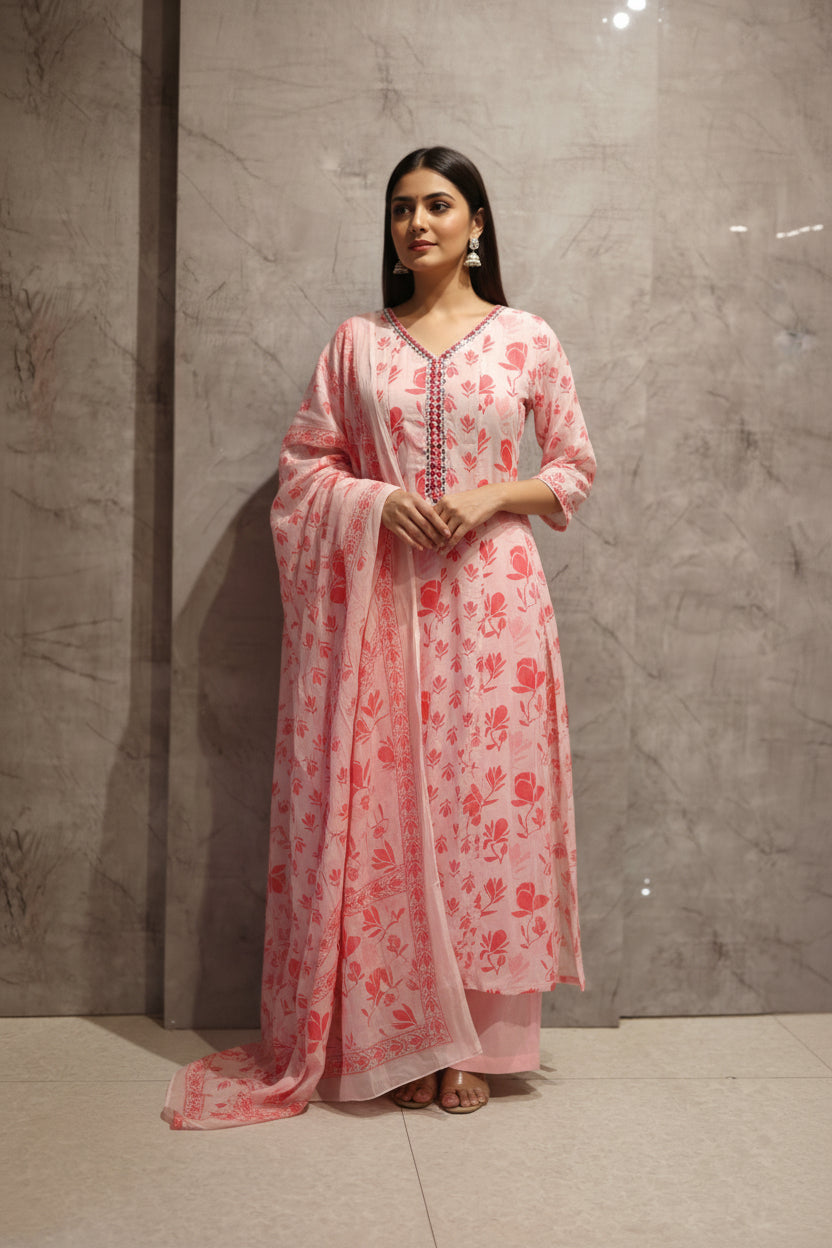 Pink Cotton Block Print Anarkali Kurtha 898