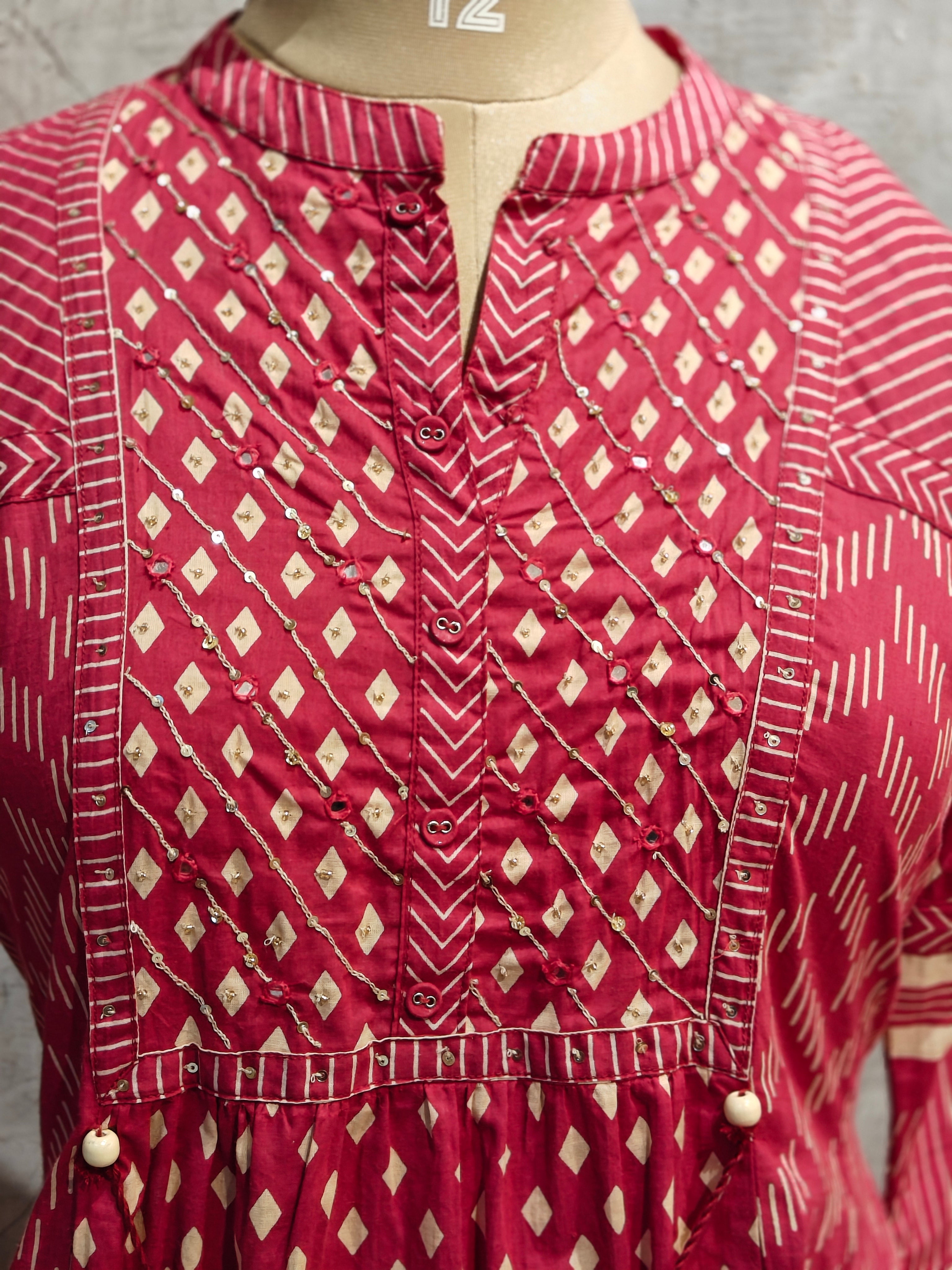 Pink mul Cotton Anarkali Kurtha