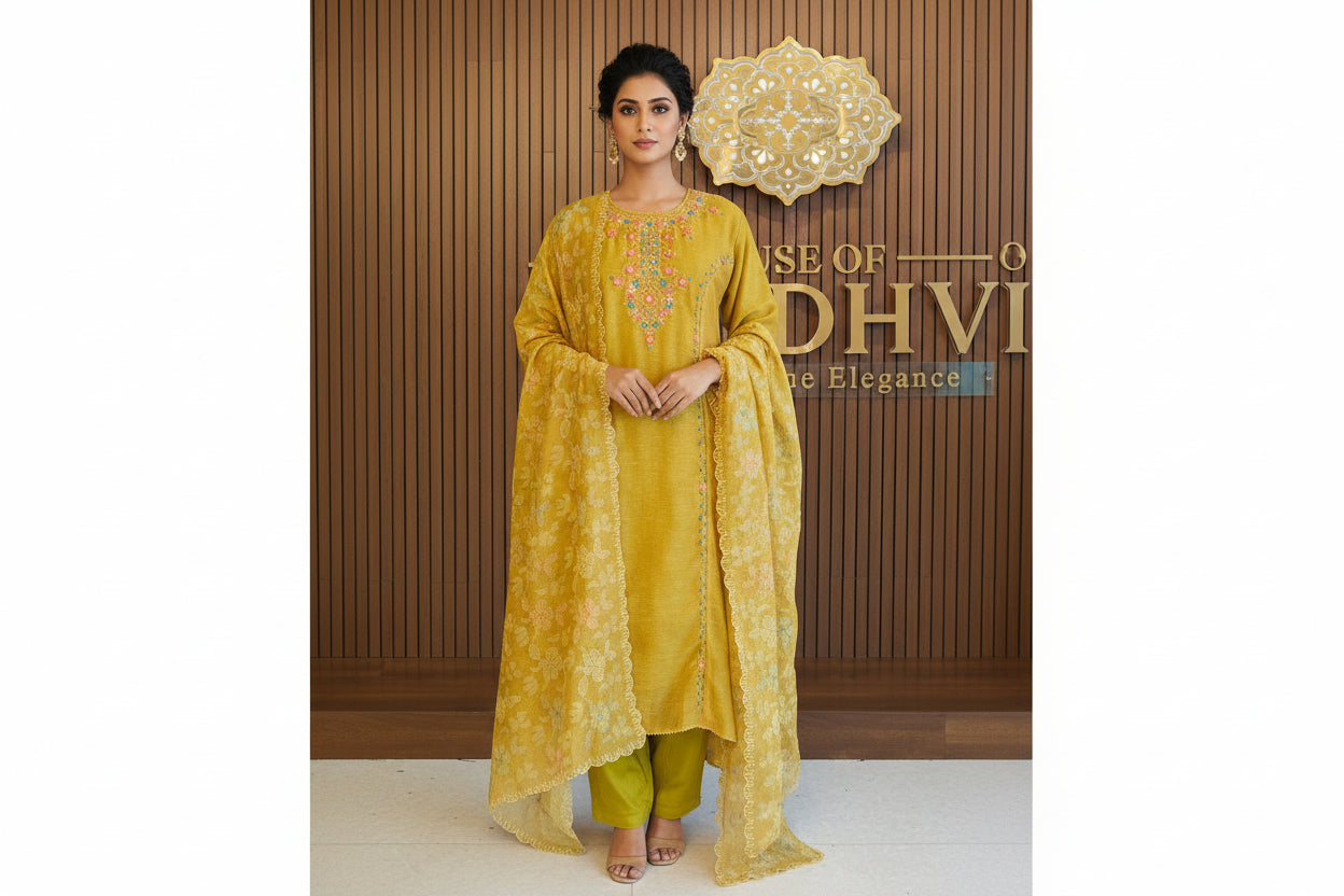 Green Kota Silk Thread Work Anarkali Plus Size Kurtha
