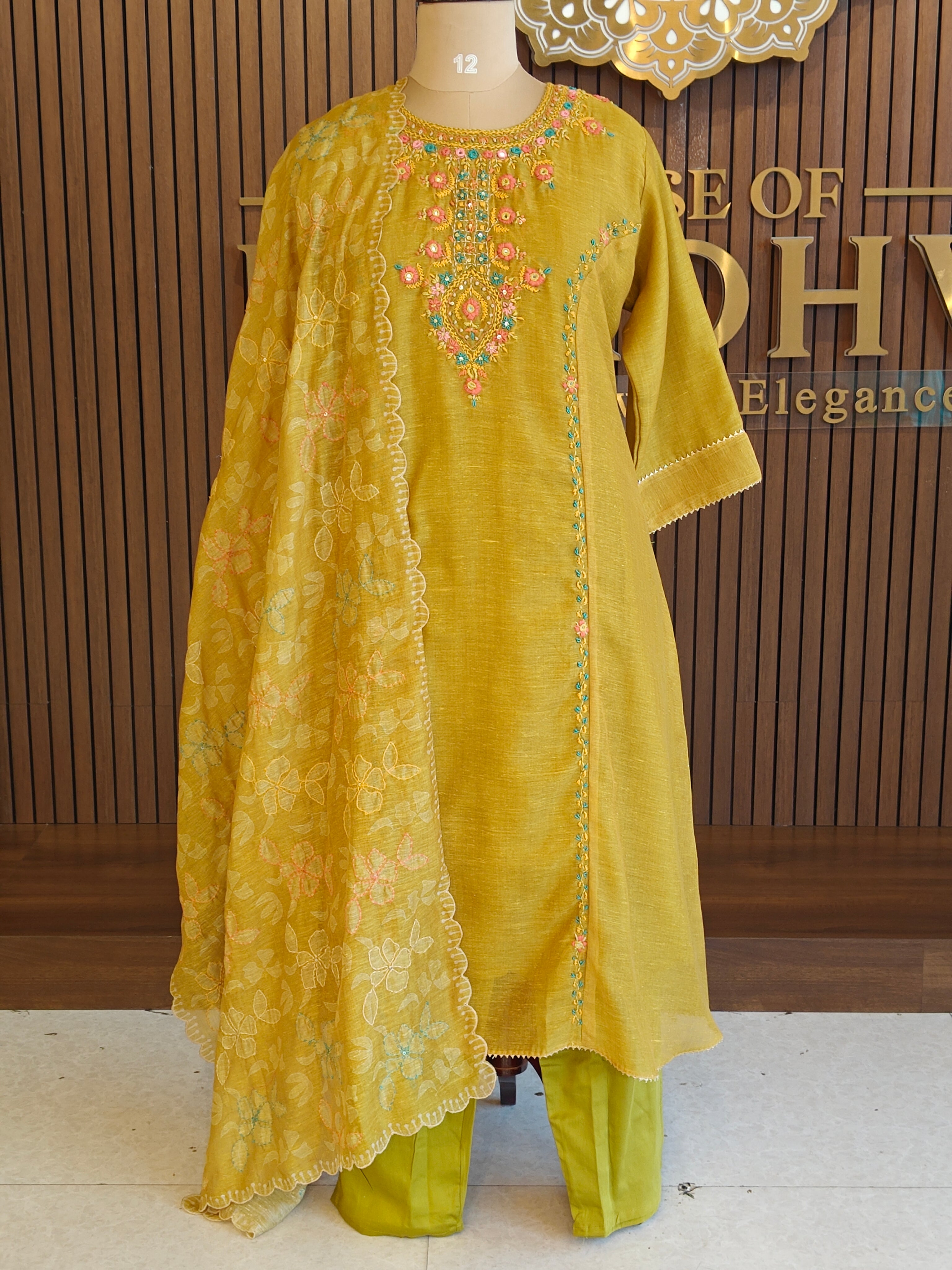 Green Kota Silk Thread Work Anarkali Plus Size Kurtha