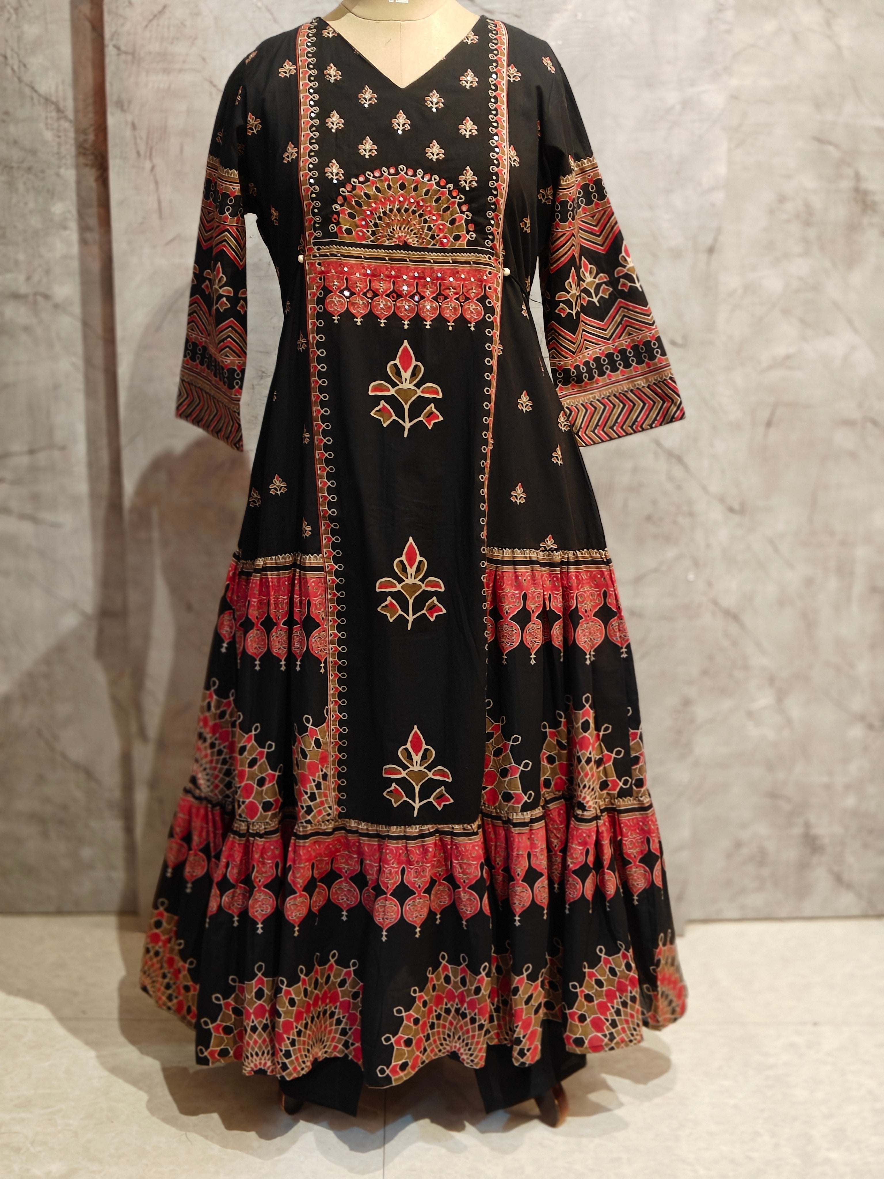 Black mul Cotton Anarkali Kurtha