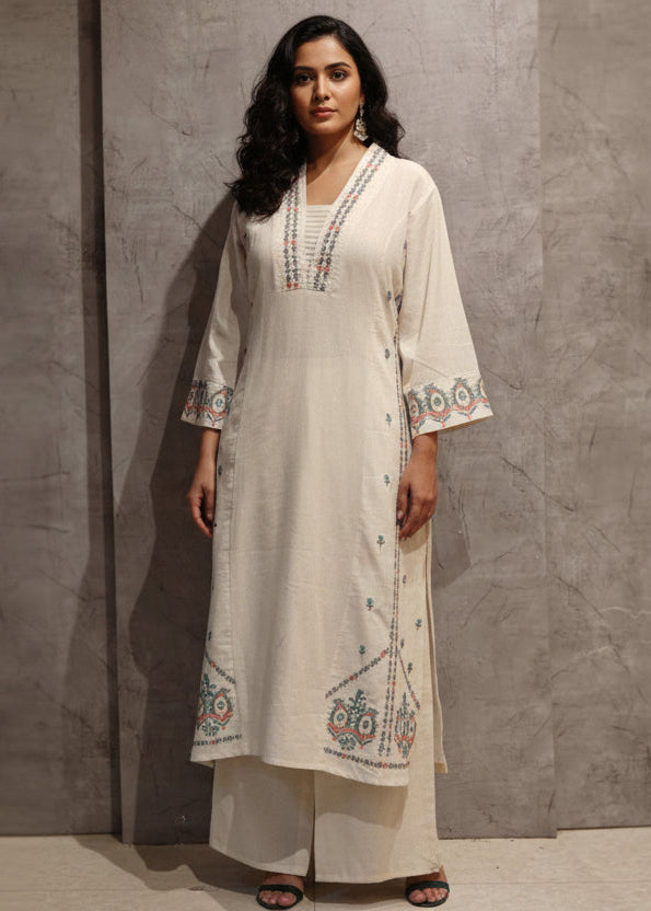 White Lenon Cotton Airline Cord Set kurtha 386