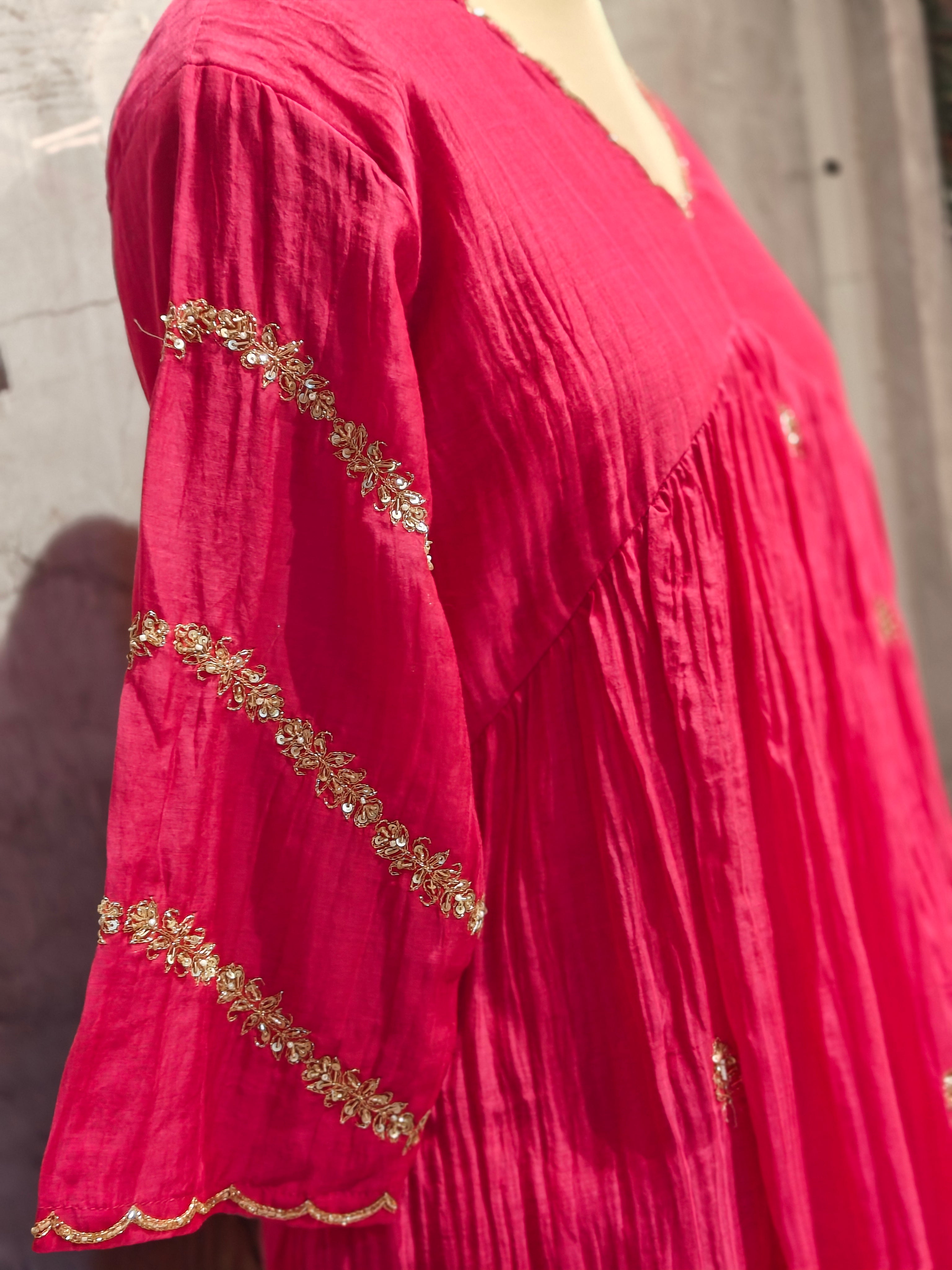 Pink Mul Chanderi Designer Airline Kurtha Plus size