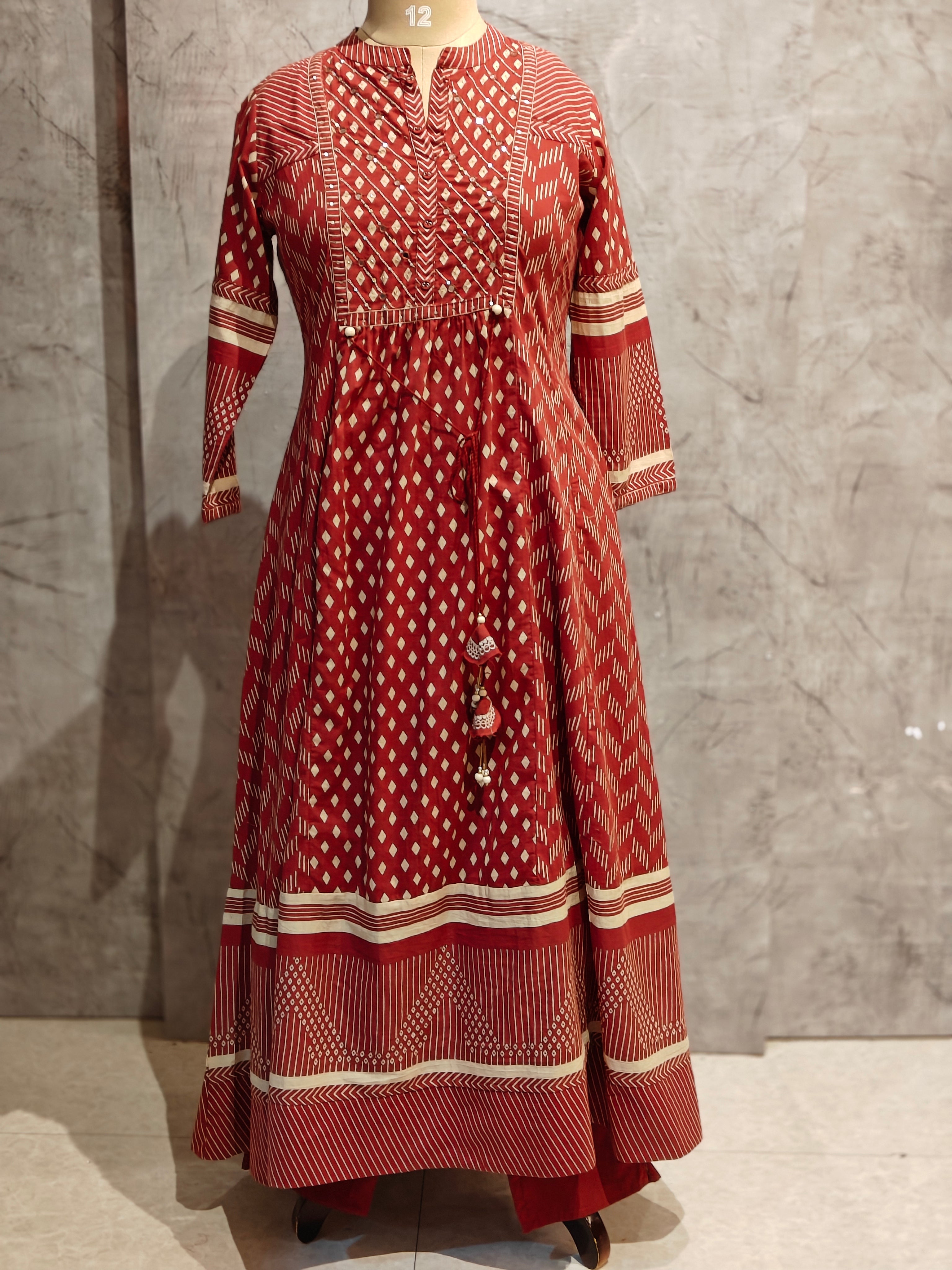Maroon mul Cotton Anarkali Kurtha