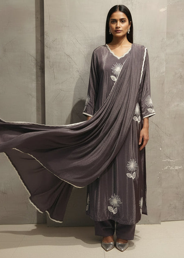 Dark Gray Crepe Anarkali Plus Size Kurtha