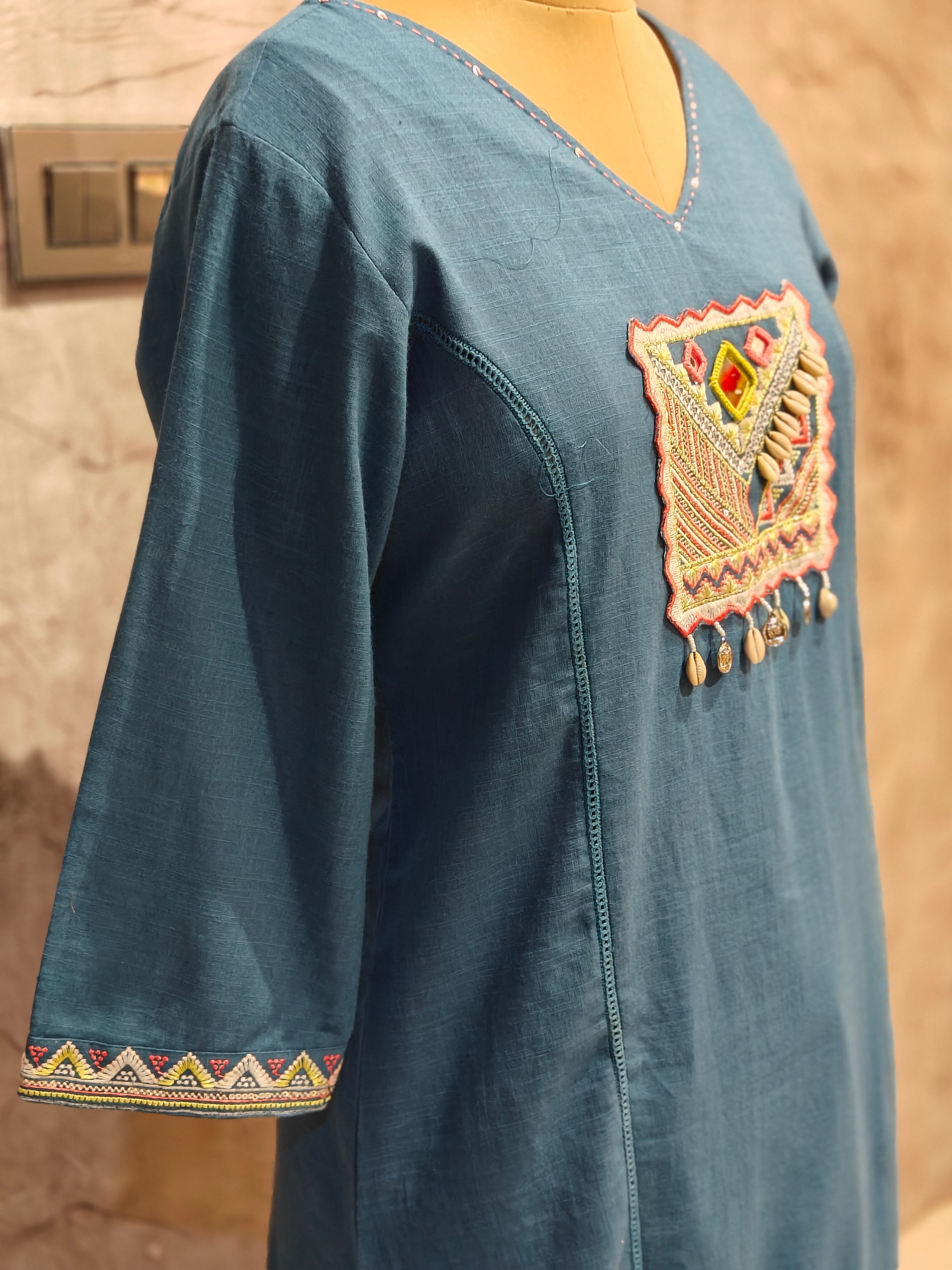 Blue Cotton Airline Cord Set Kurtha 676