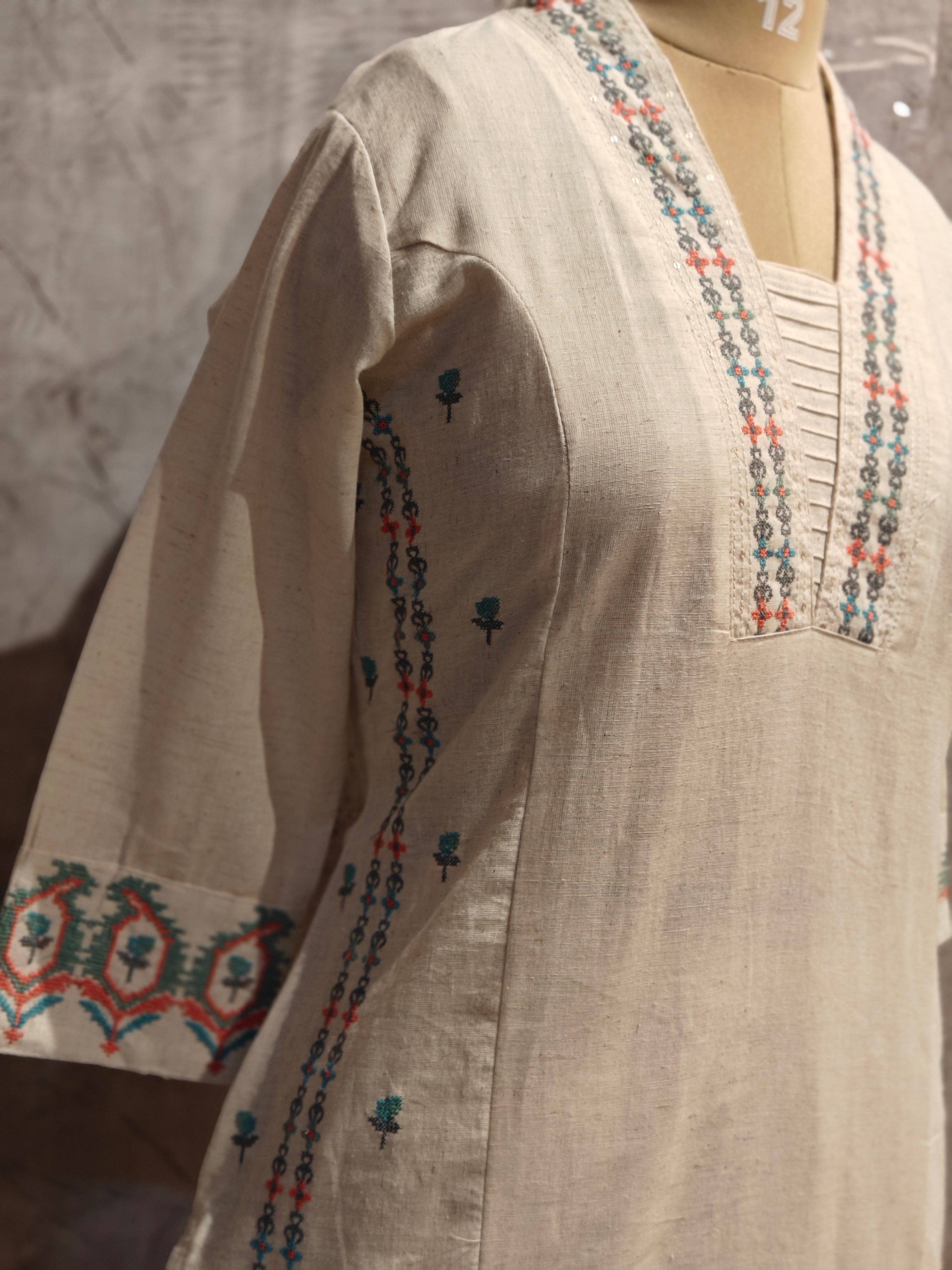 White Lenon Cotton Airline Cord Set kurtha 386